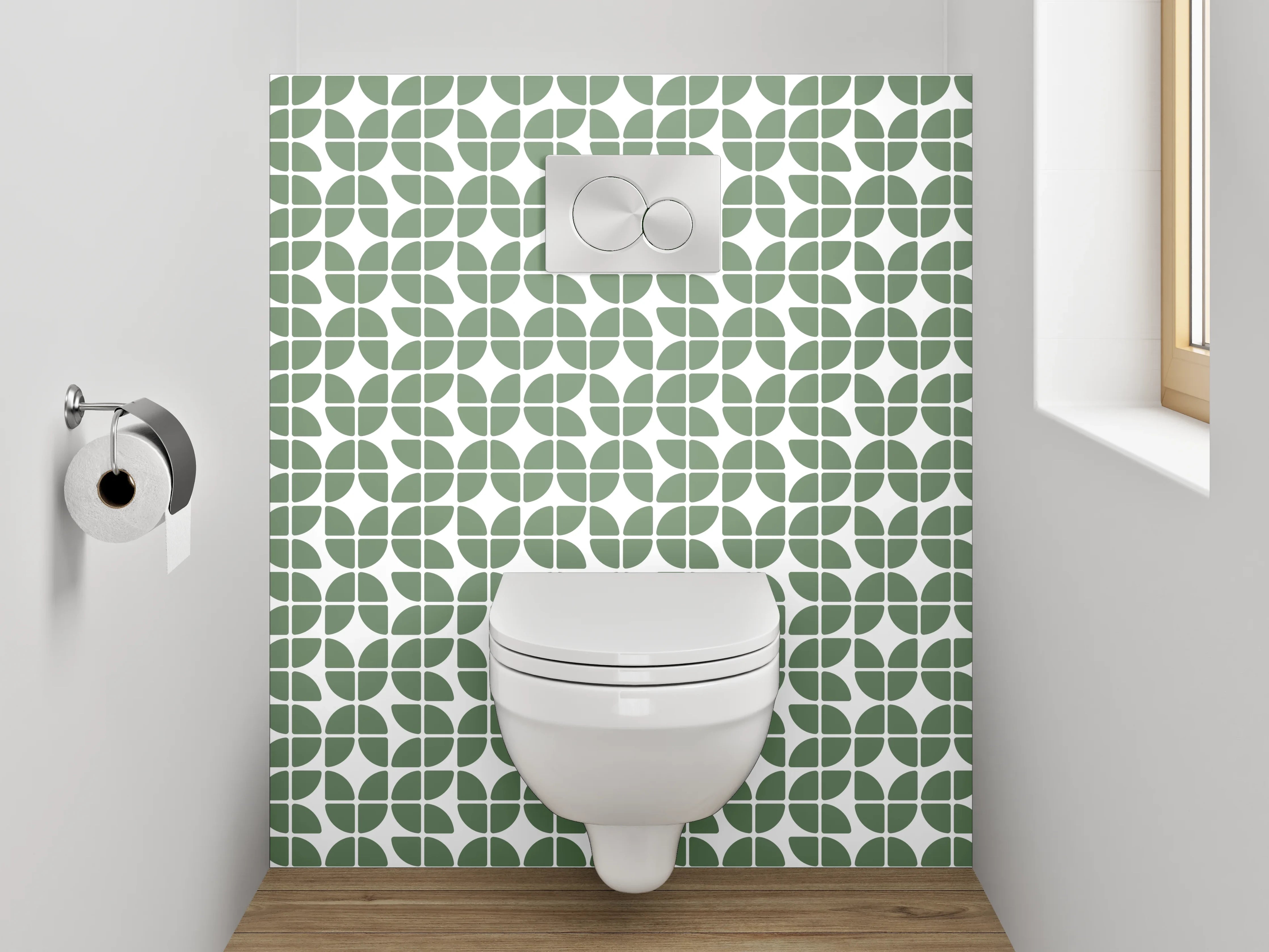WC-Rückwand - Grünes Retro-Muster geometrisch