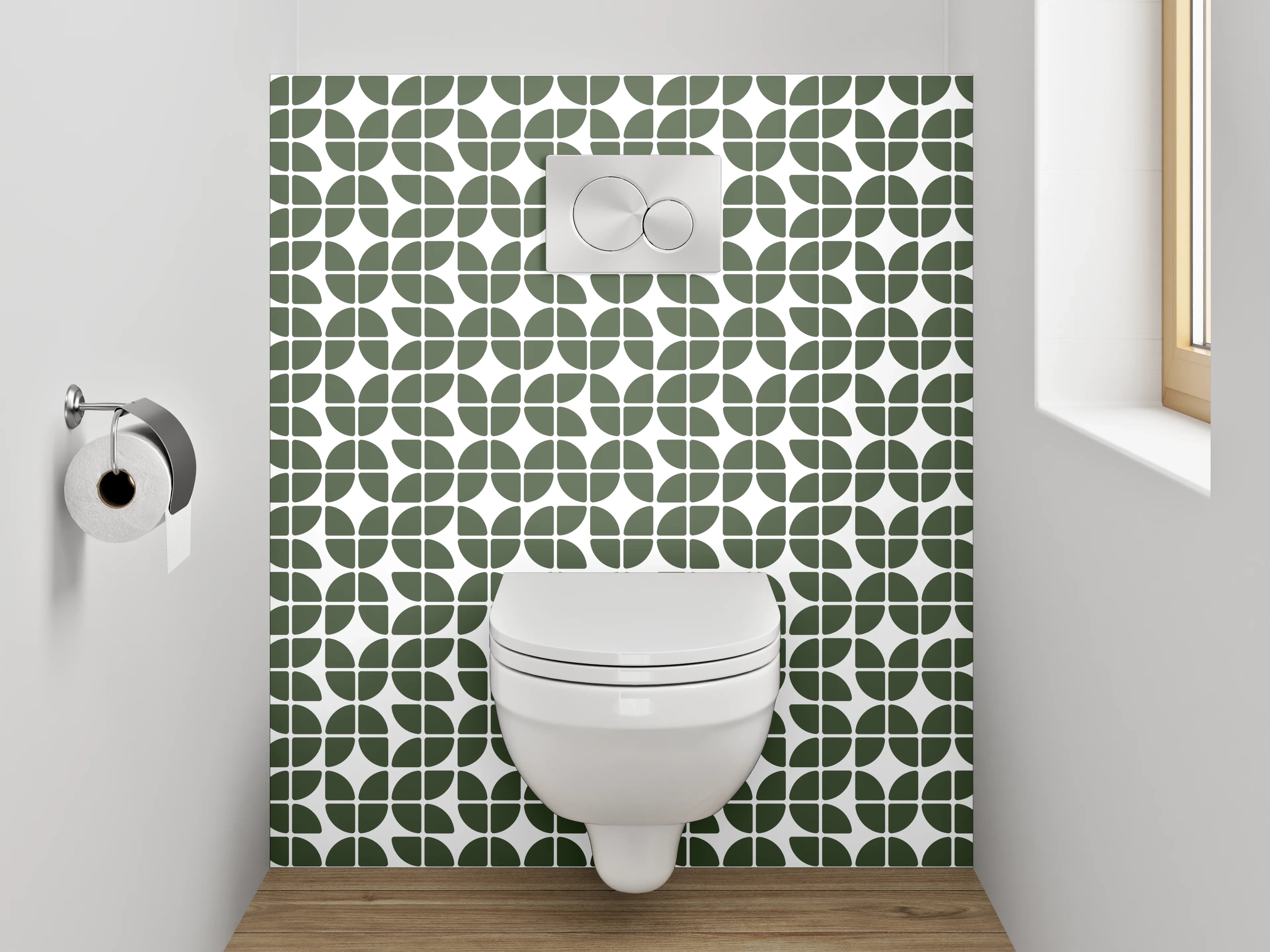 WC-Rückwand - Grünes geometrisches Retro-Muster