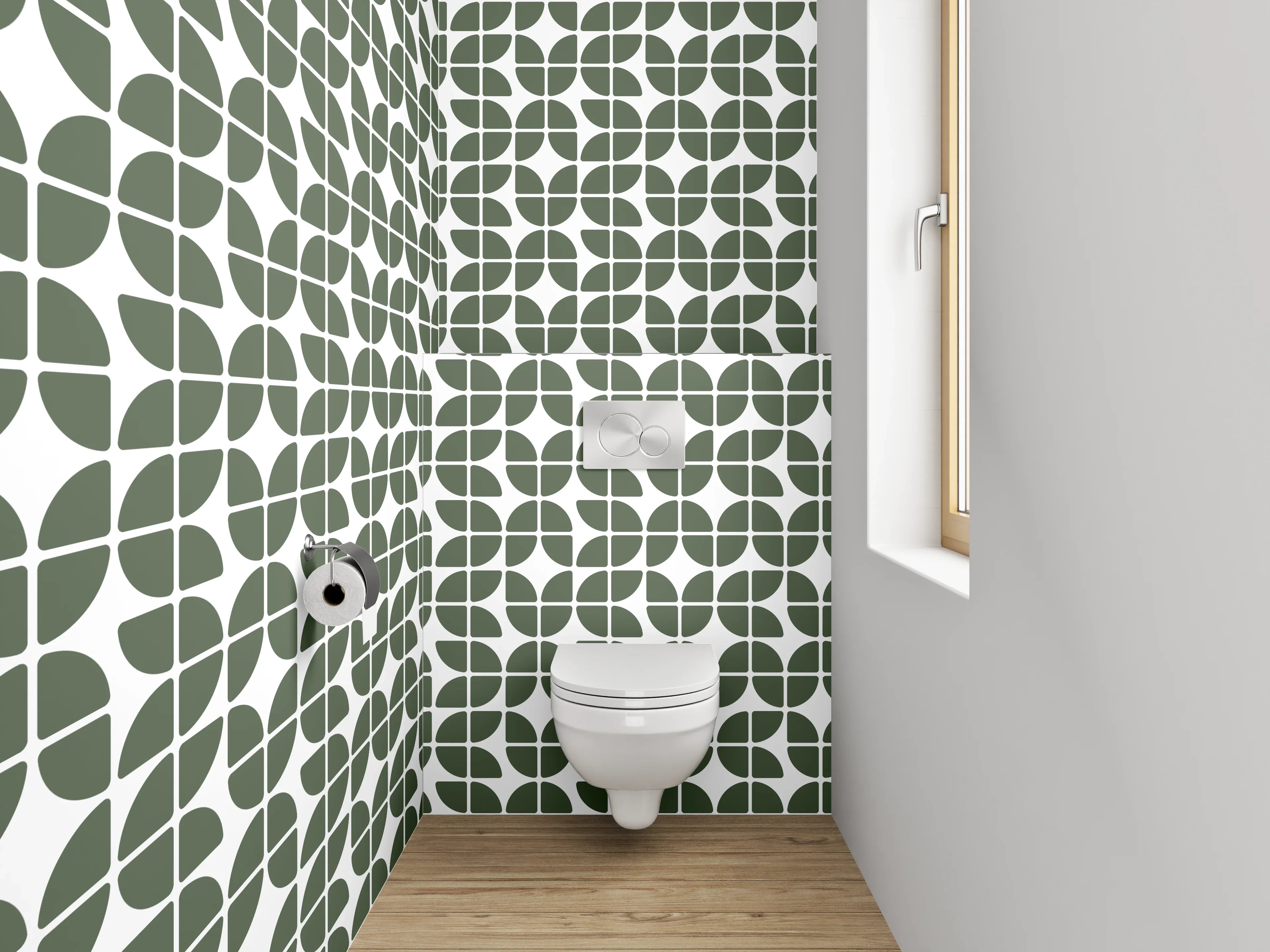 WC-Rückwand - Grünes geometrisches Retro-Muster