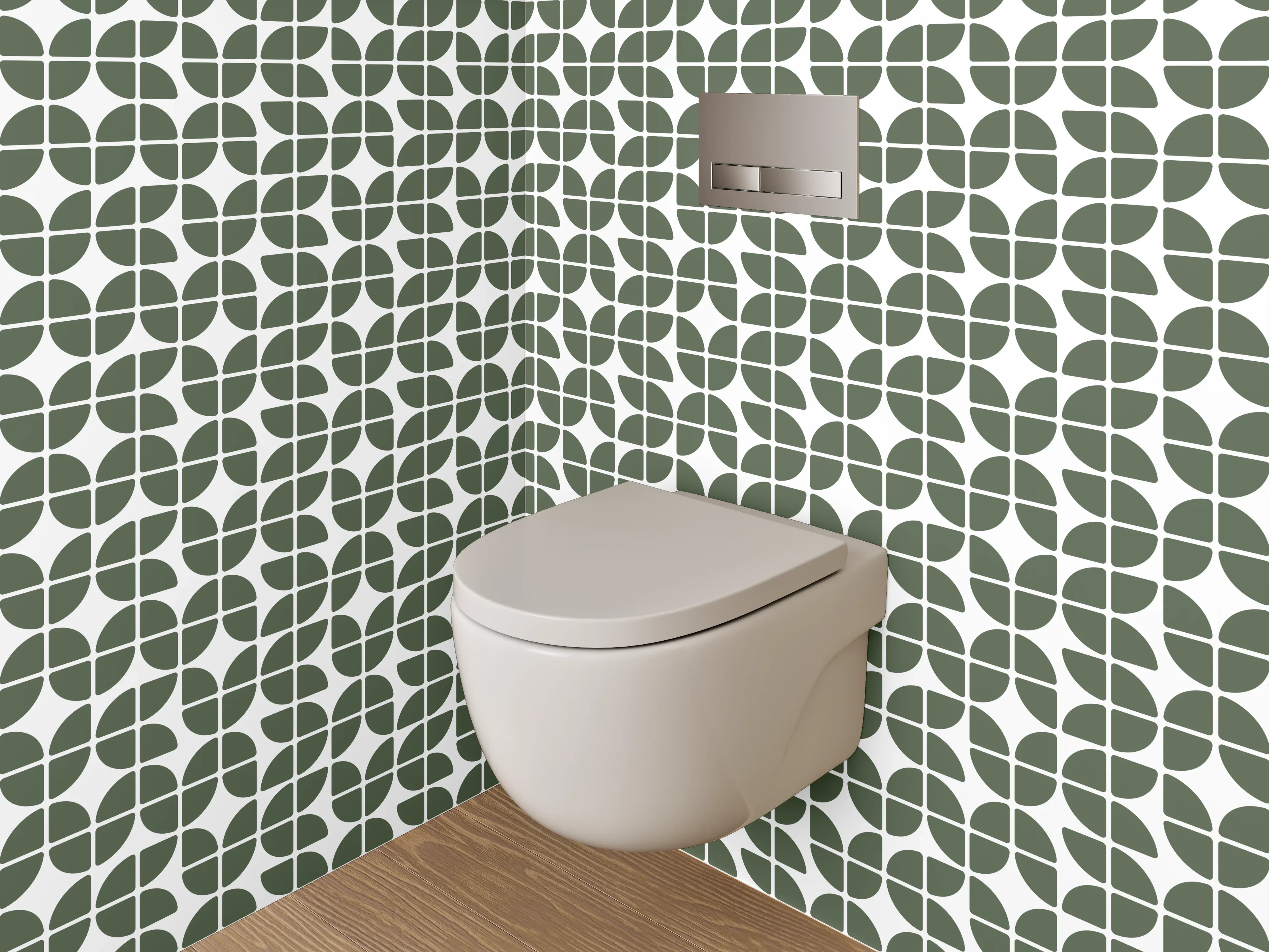 WC-Rückwand - Grünes geometrisches Retro-Muster