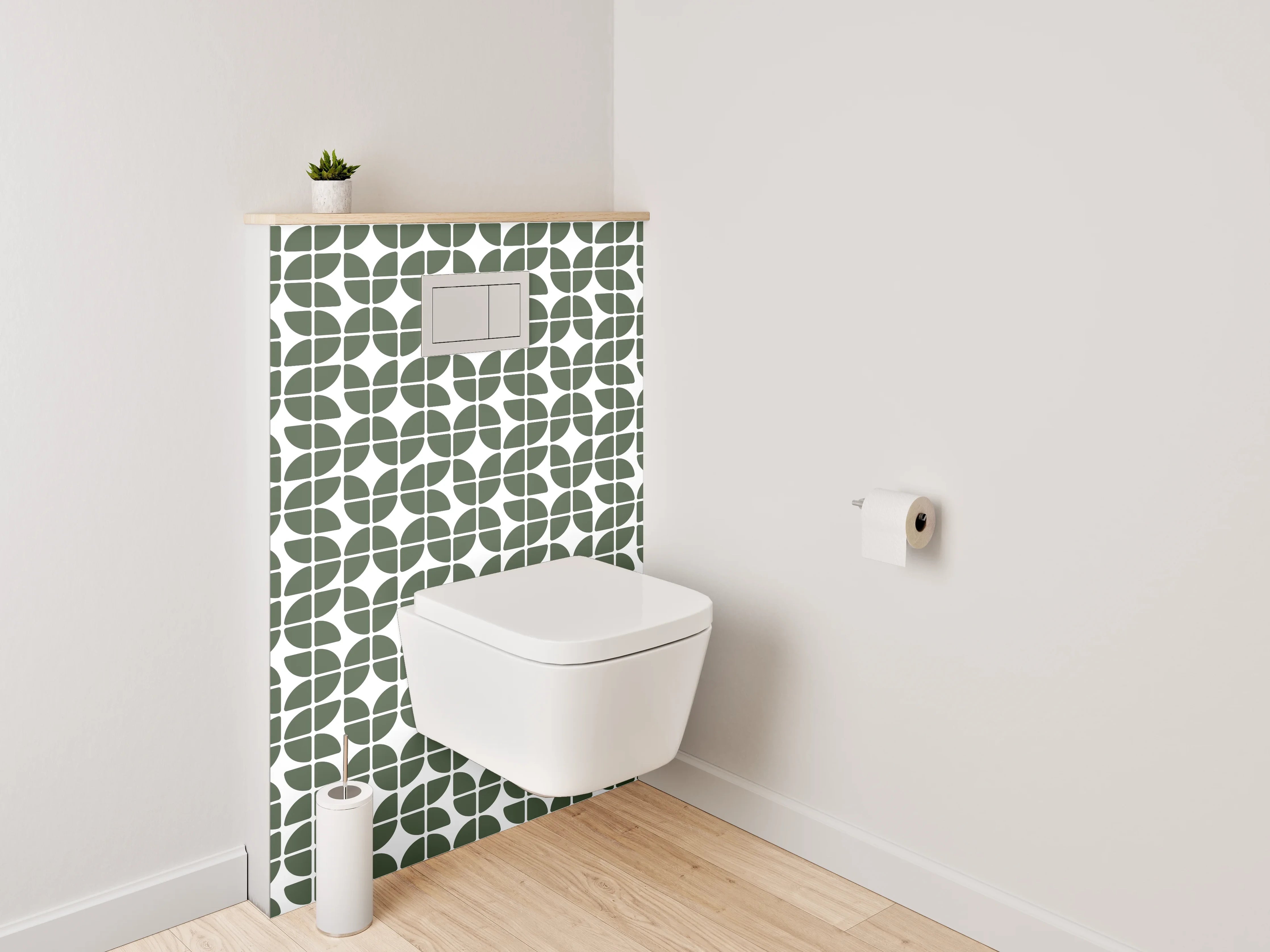 WC-Rückwand - Grünes geometrisches Retro-Muster