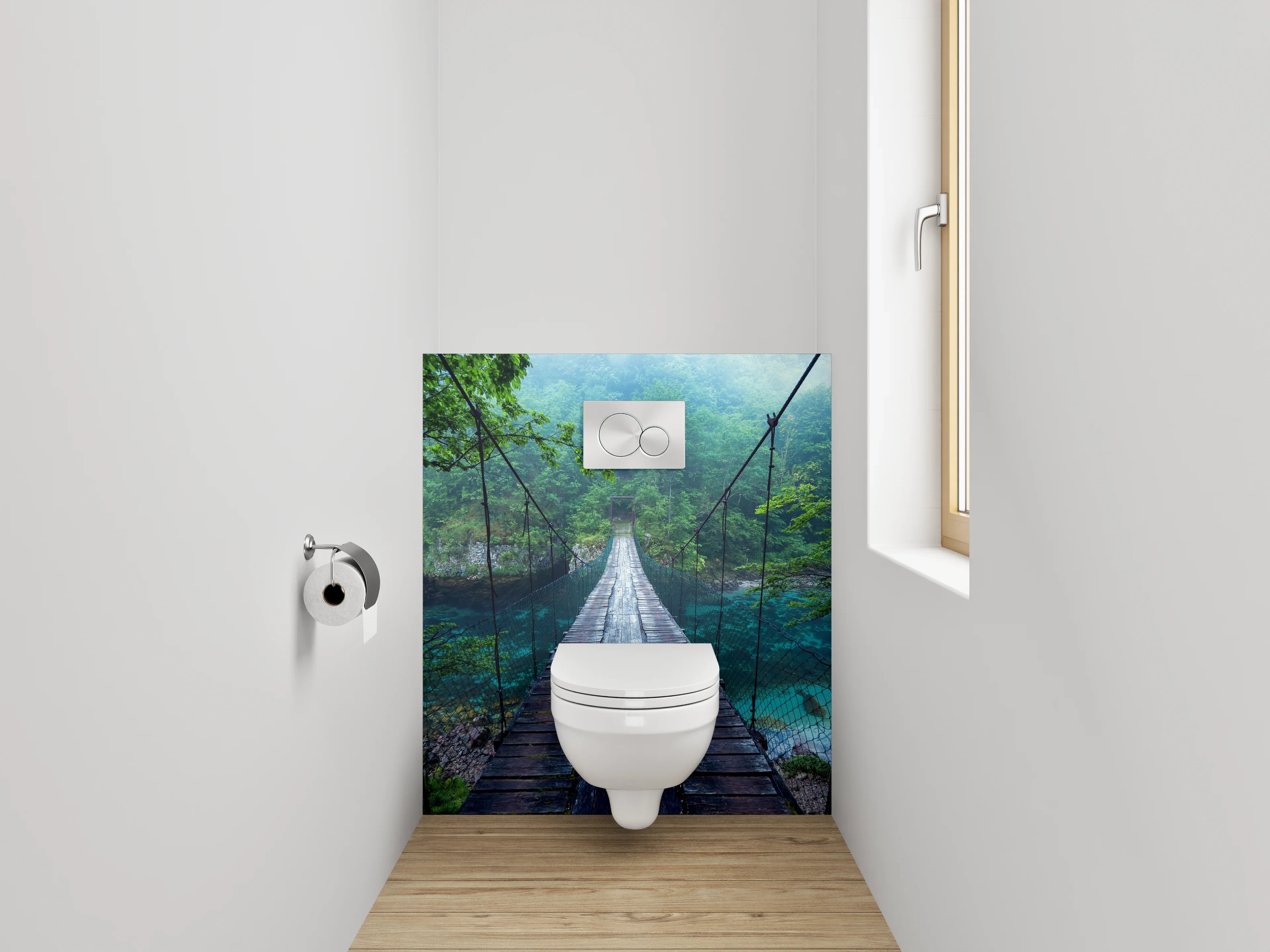 WC-Rückwand - Hängebrücke im Nebelwald