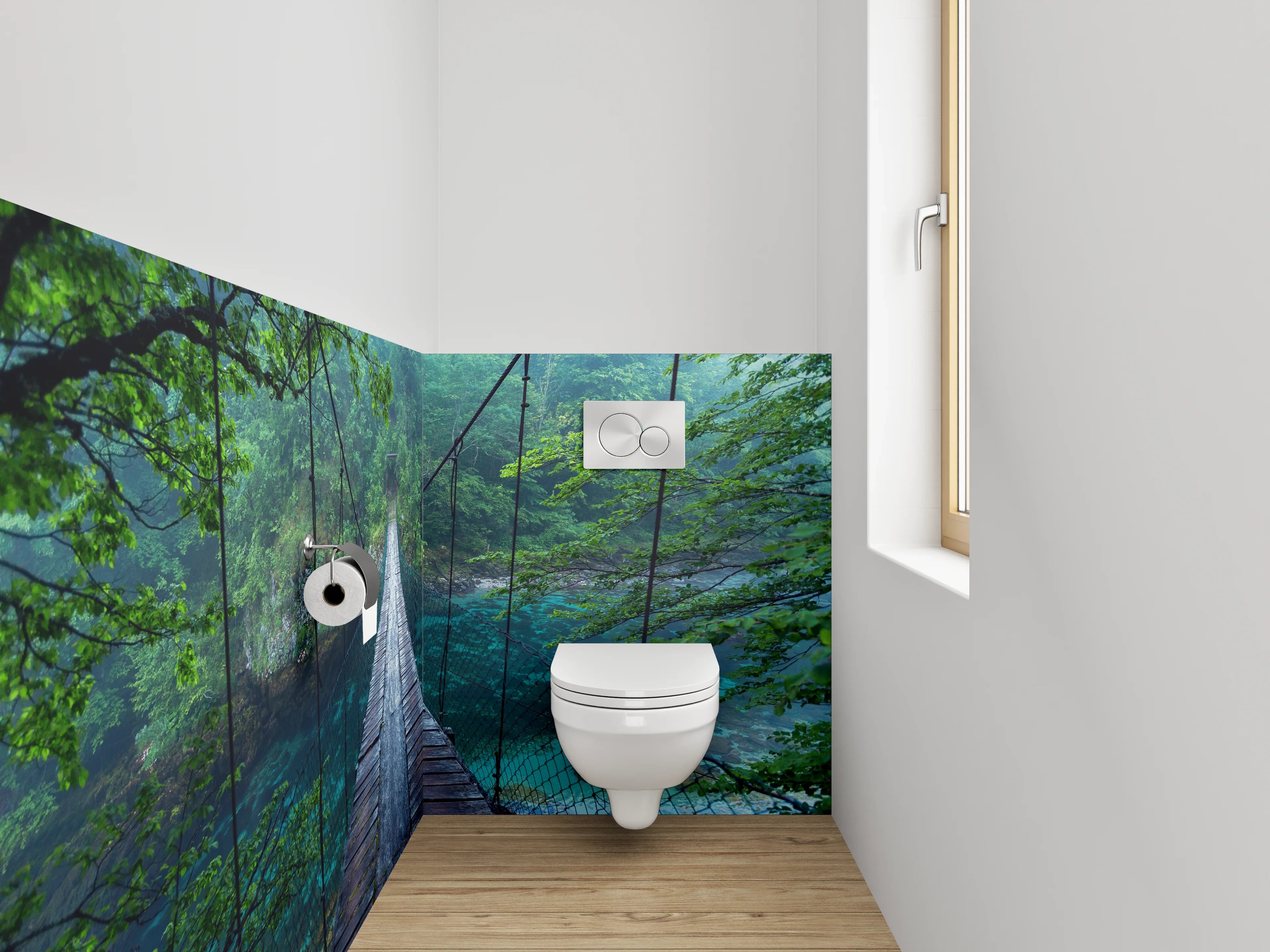 WC-Rückwand - Hängebrücke im Nebelwald