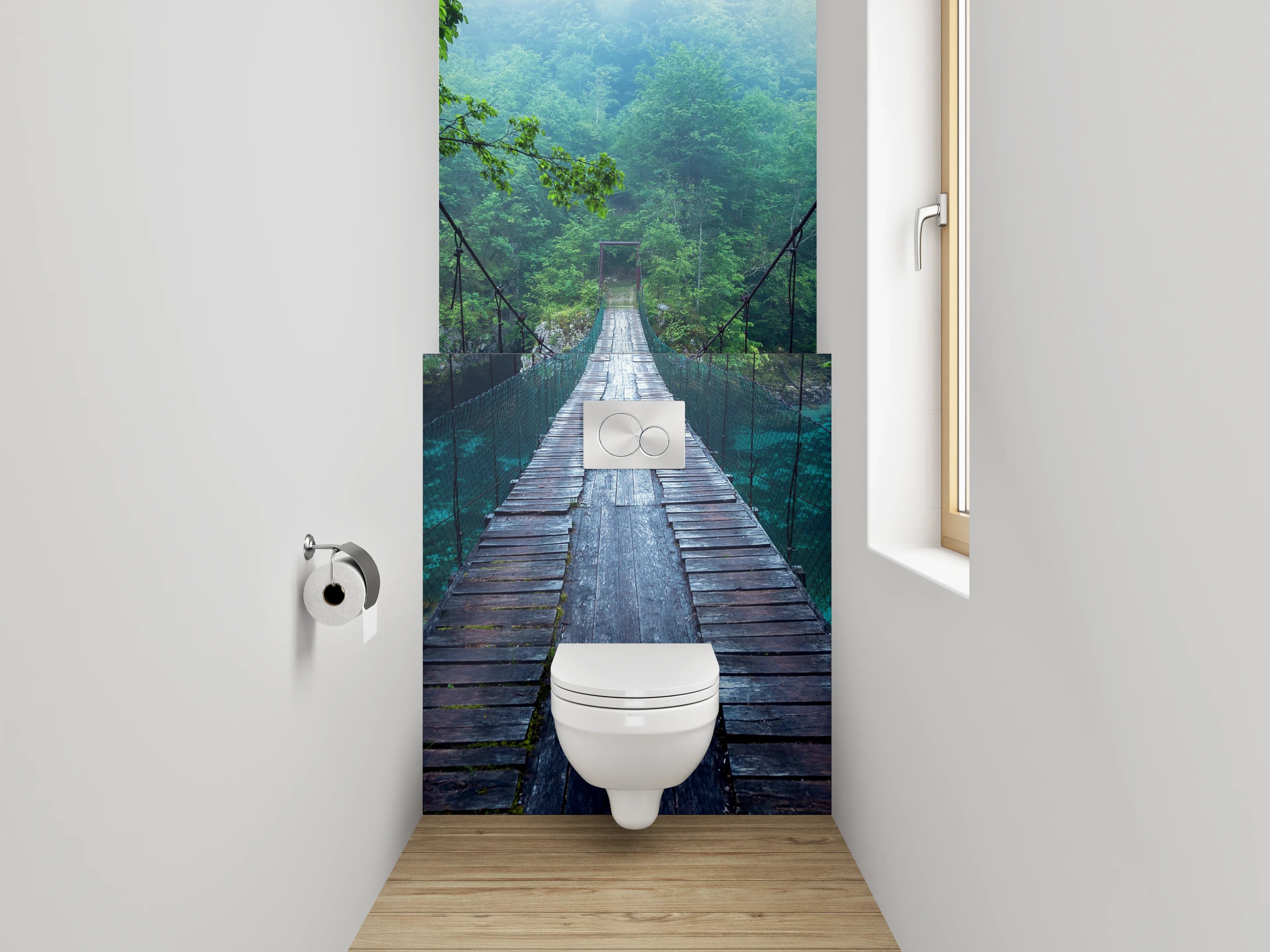 WC-Rückwand - Hängebrücke im Nebelwald