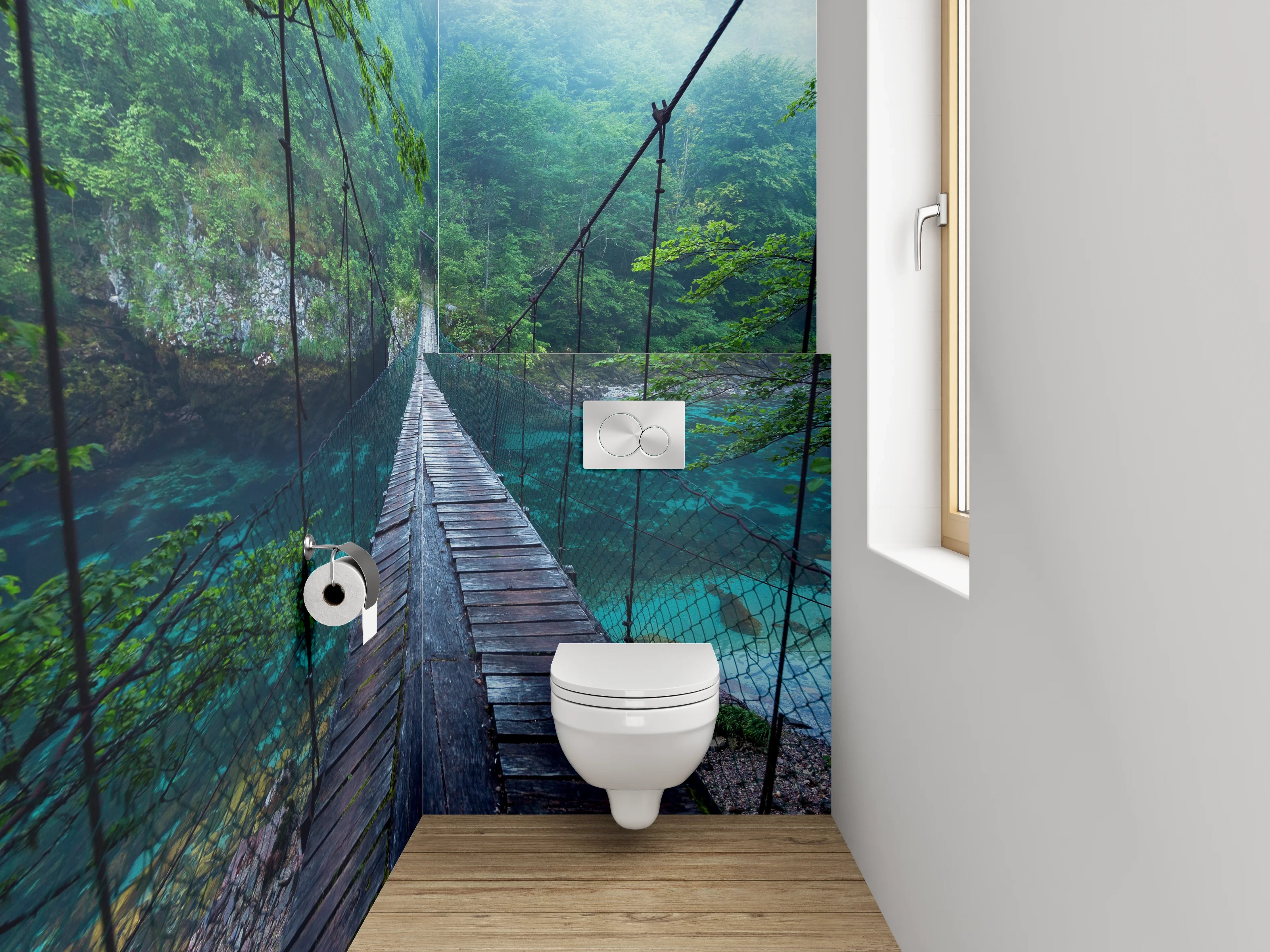 WC-Rückwand - Hängebrücke im Nebelwald