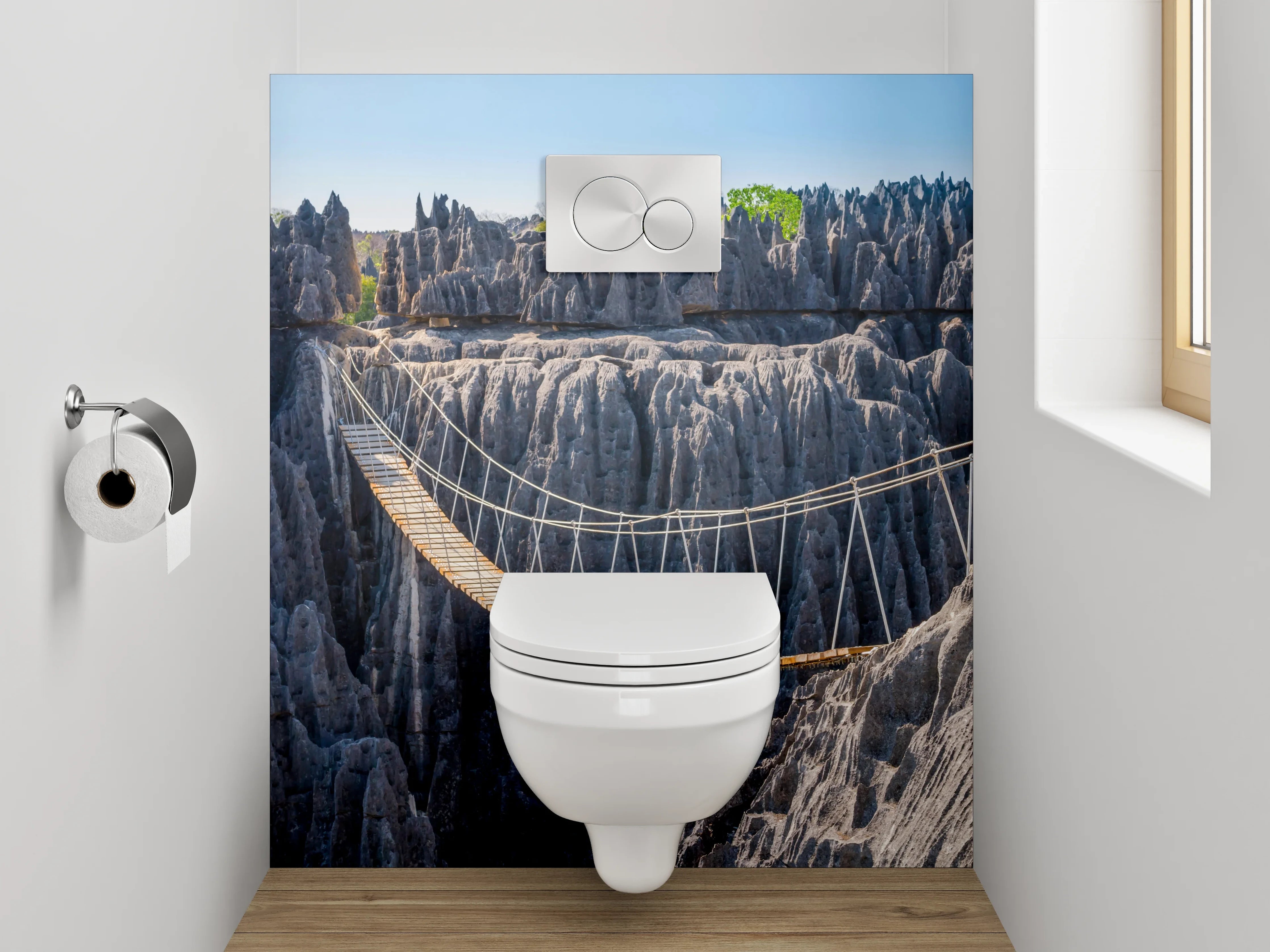 WC-Rückwand - Hängebrücke in bizarrer Felslandschaft