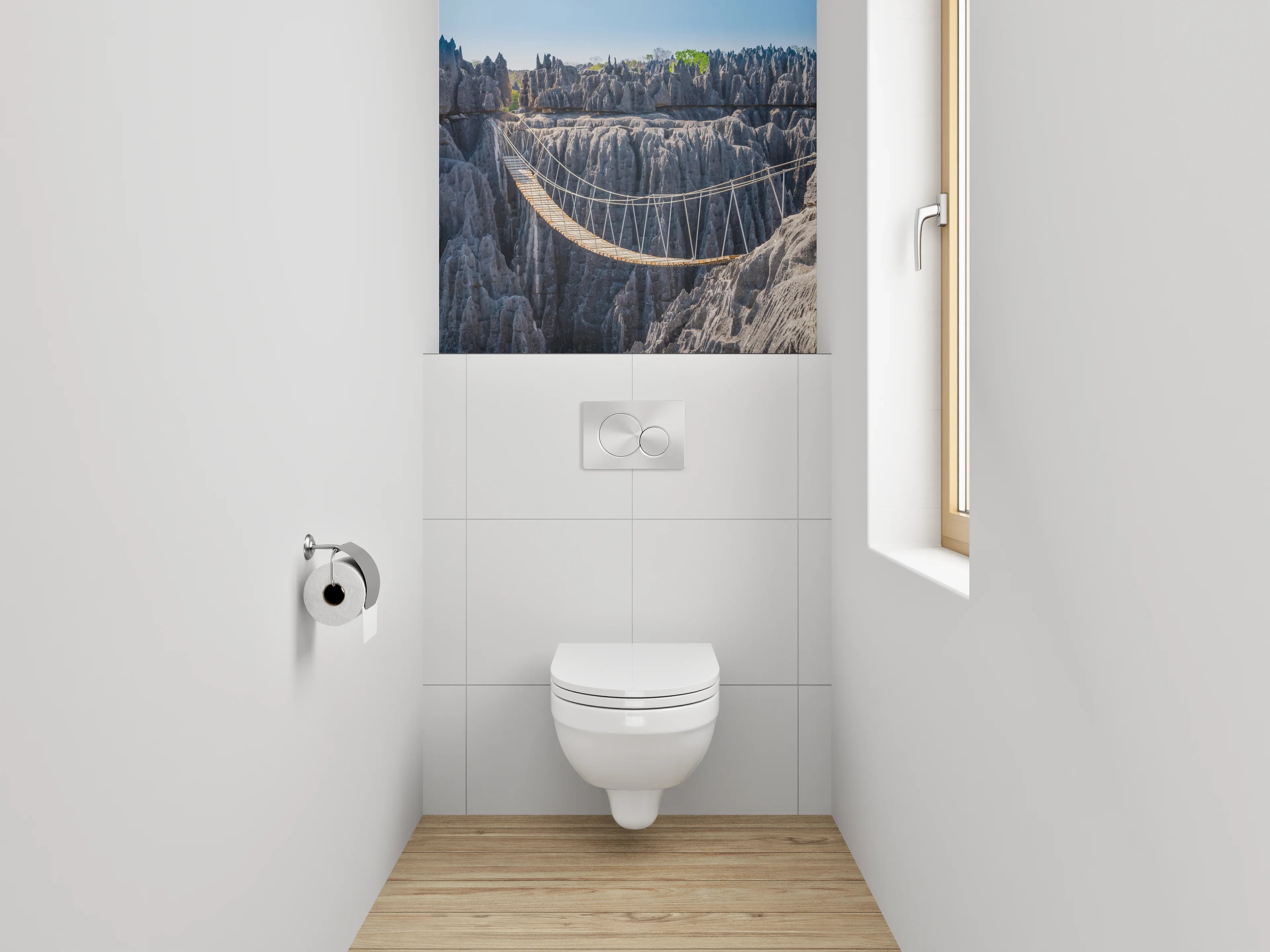 WC-Rückwand - Hängebrücke in bizarrer Felslandschaft