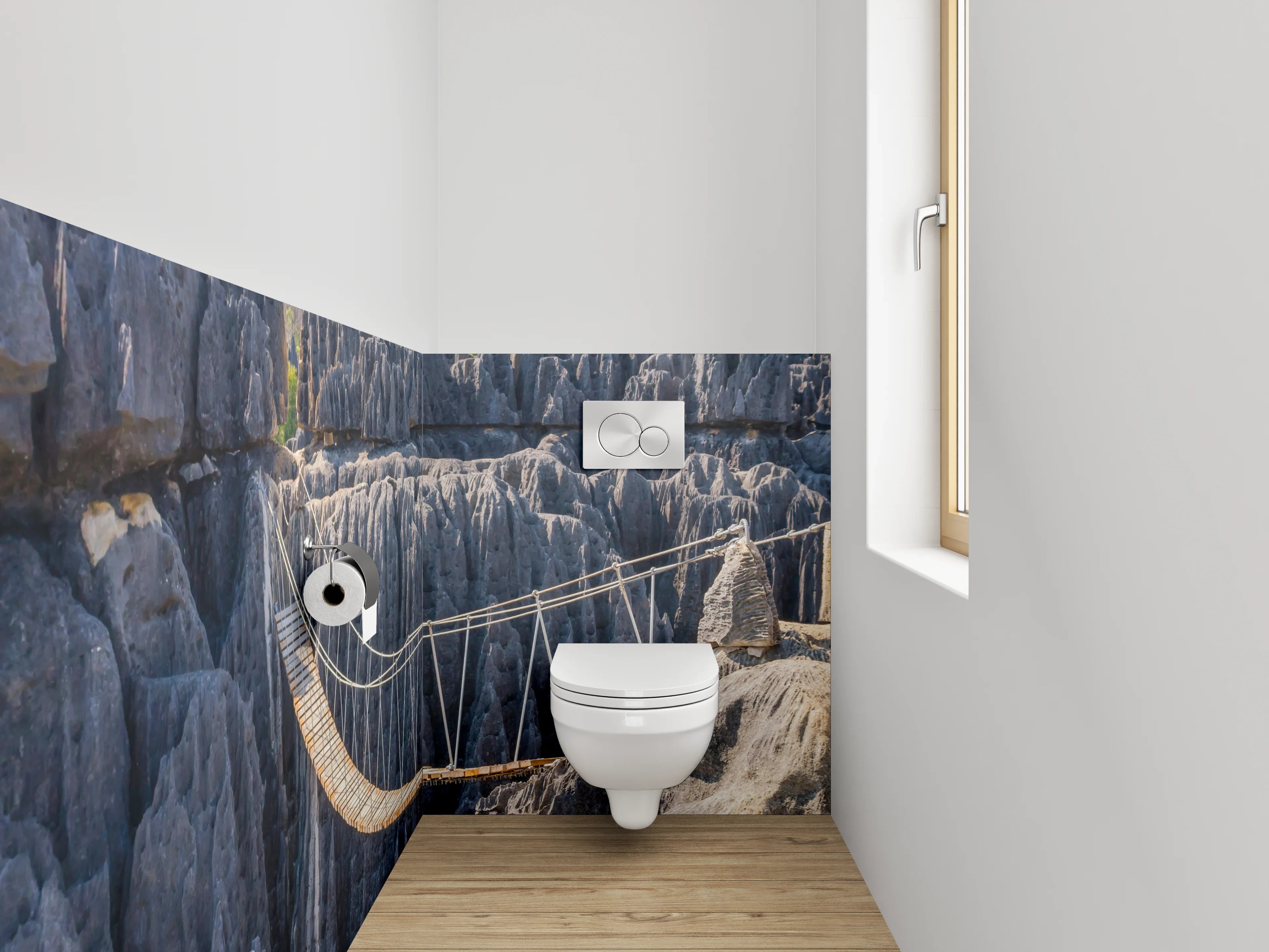 WC-Rückwand - Hängebrücke in bizarrer Felslandschaft