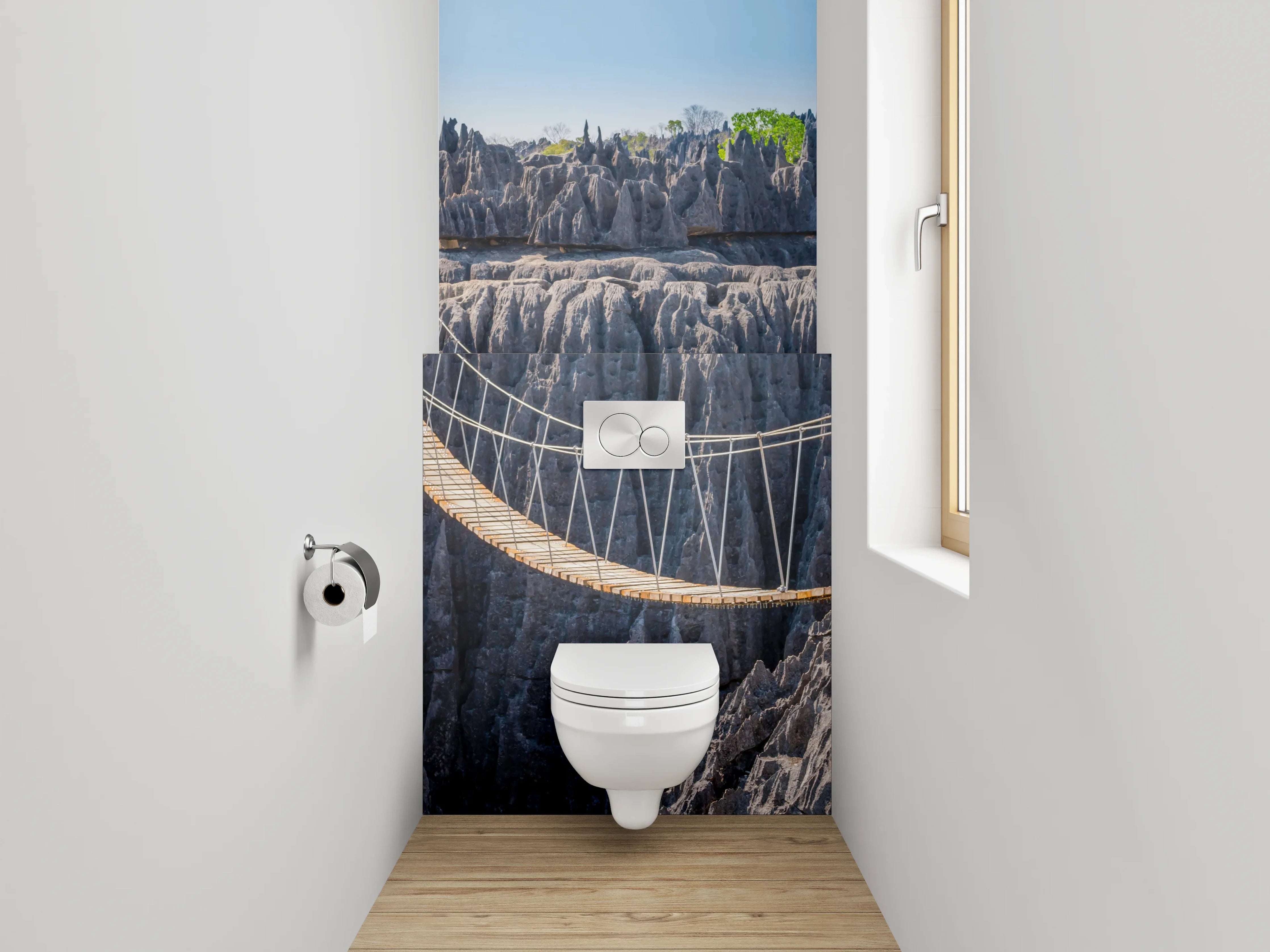 WC-Rückwand - Hängebrücke in bizarrer Felslandschaft