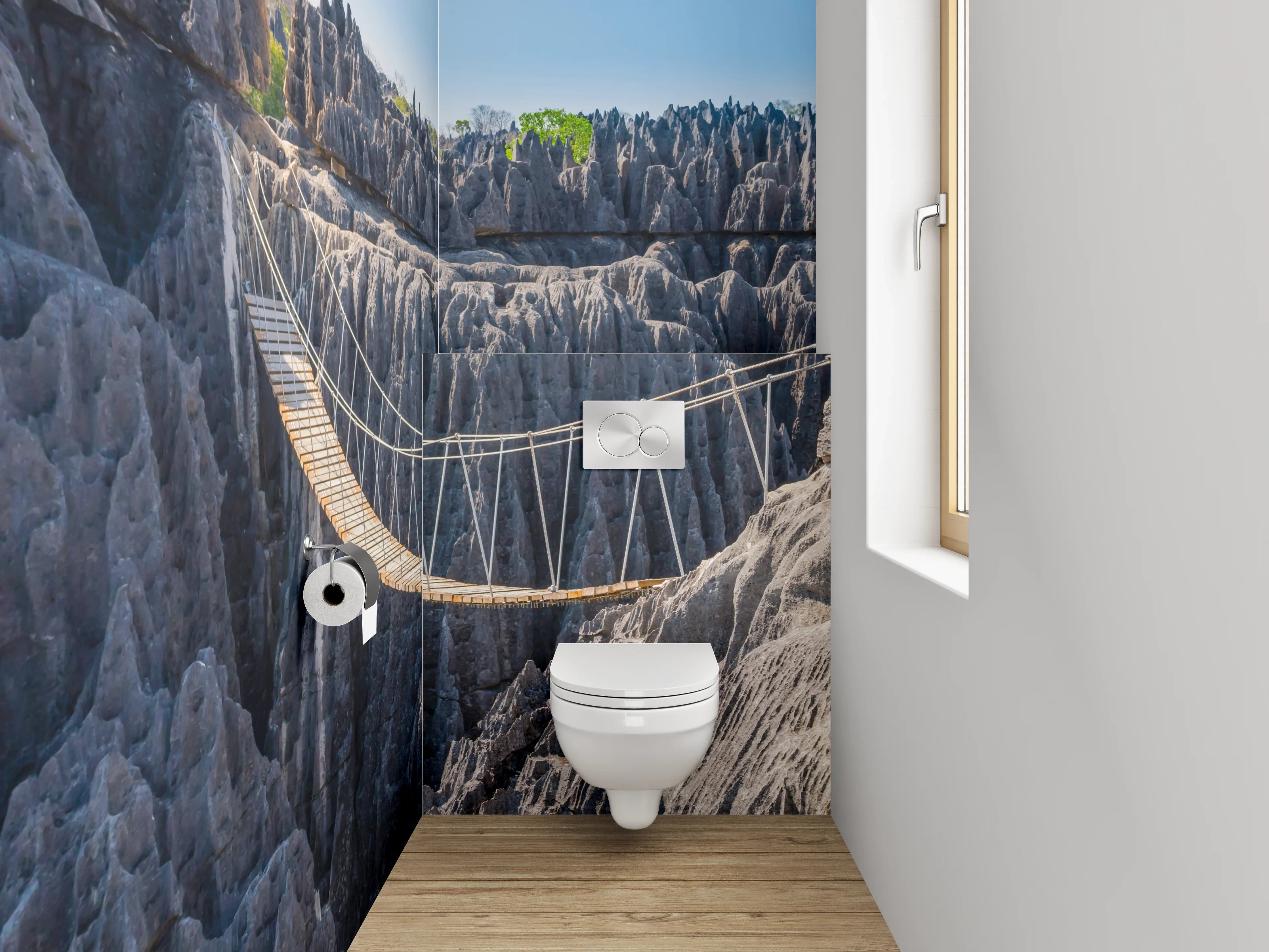 WC-Rückwand - Hängebrücke in bizarrer Felslandschaft
