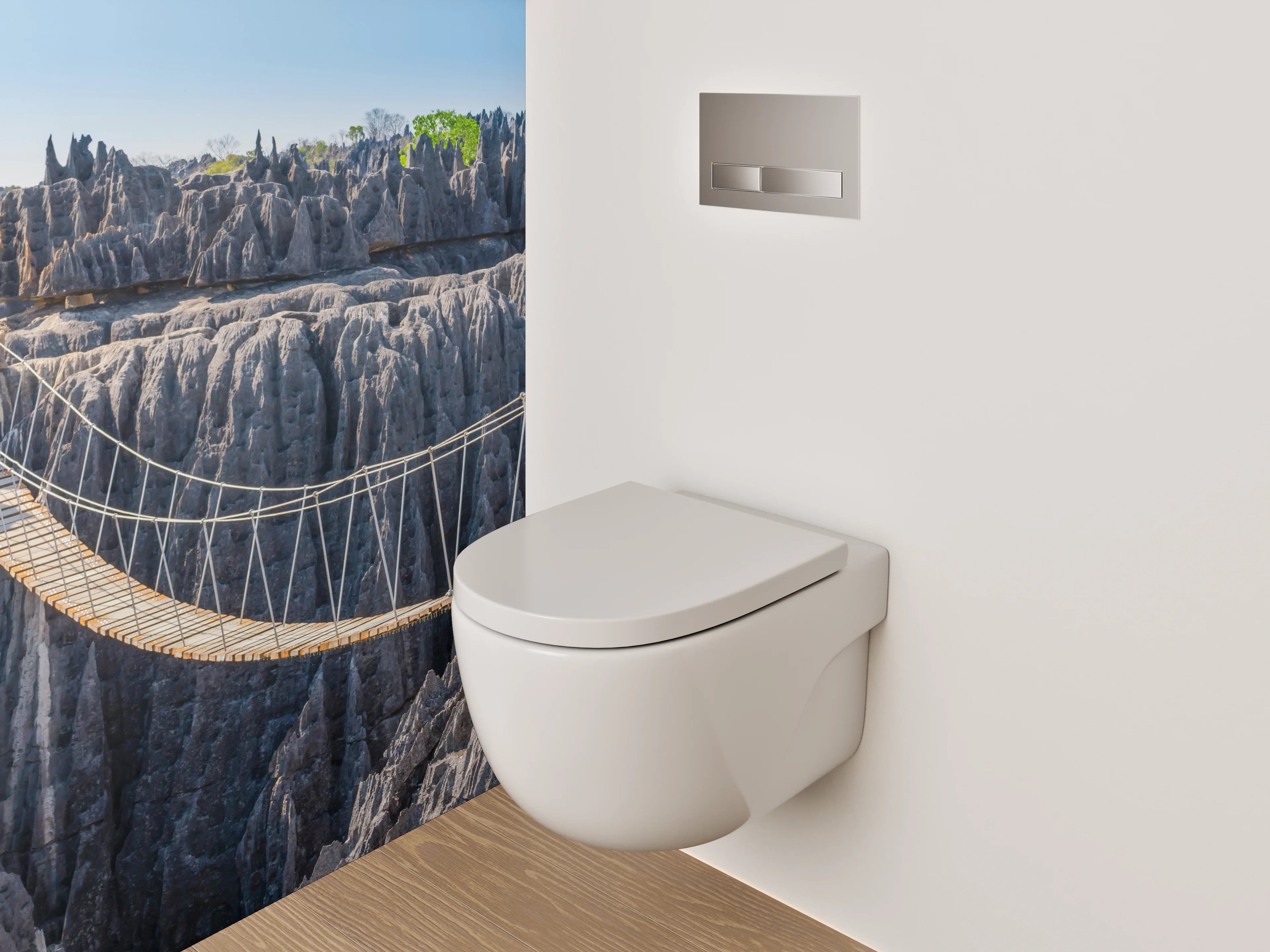 WC-Rückwand - Hängebrücke in bizarrer Felslandschaft