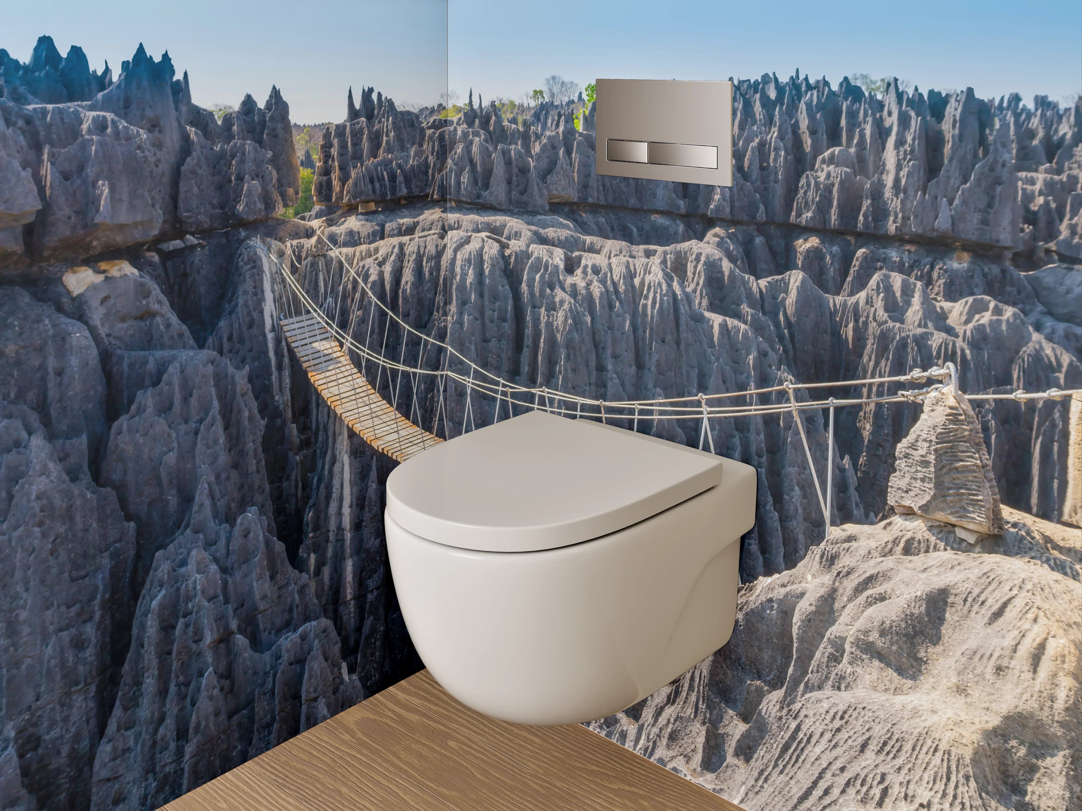 WC-Rückwand - Hängebrücke in bizarrer Felslandschaft