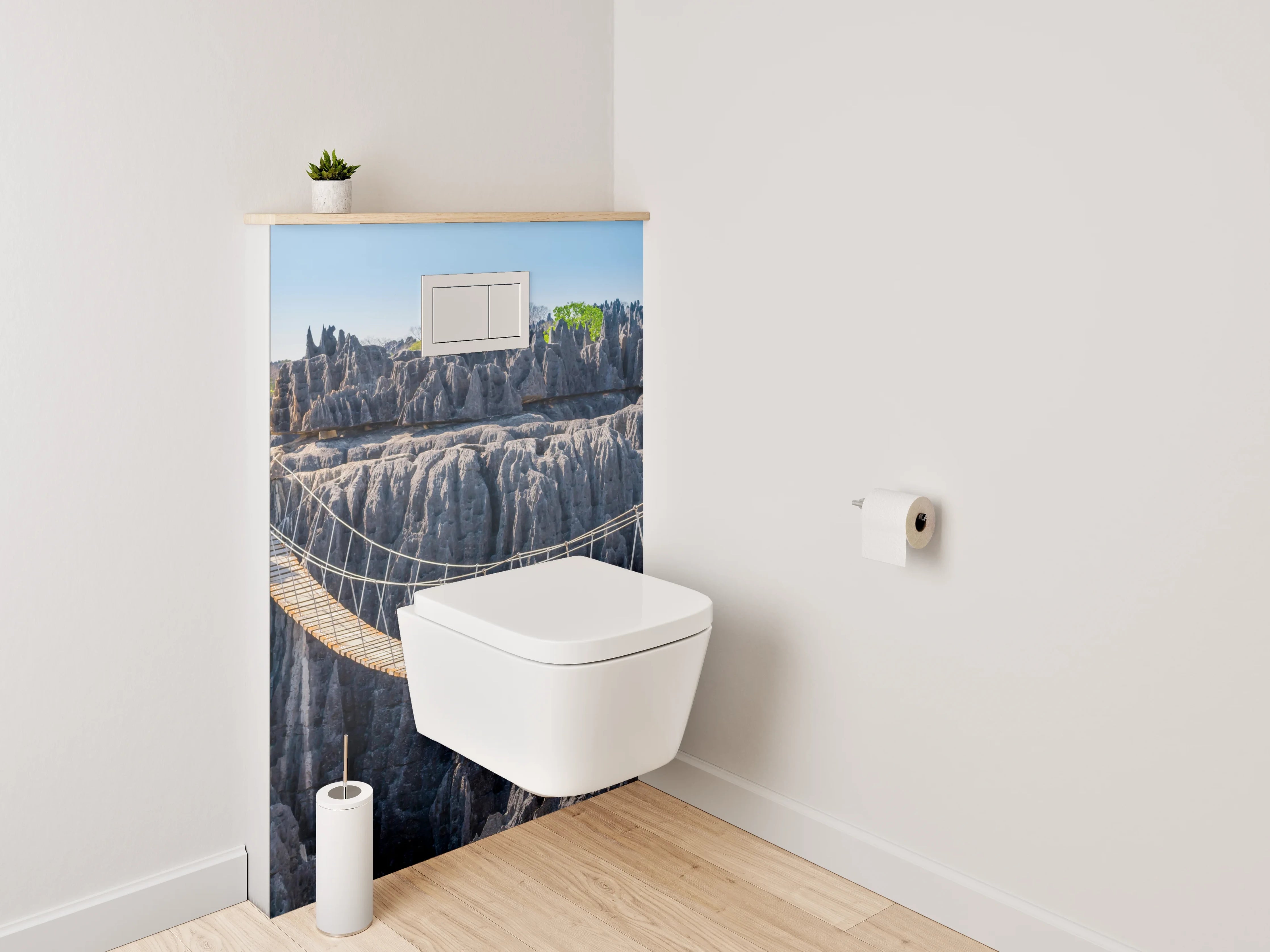 WC-Rückwand - Hängebrücke in bizarrer Felslandschaft
