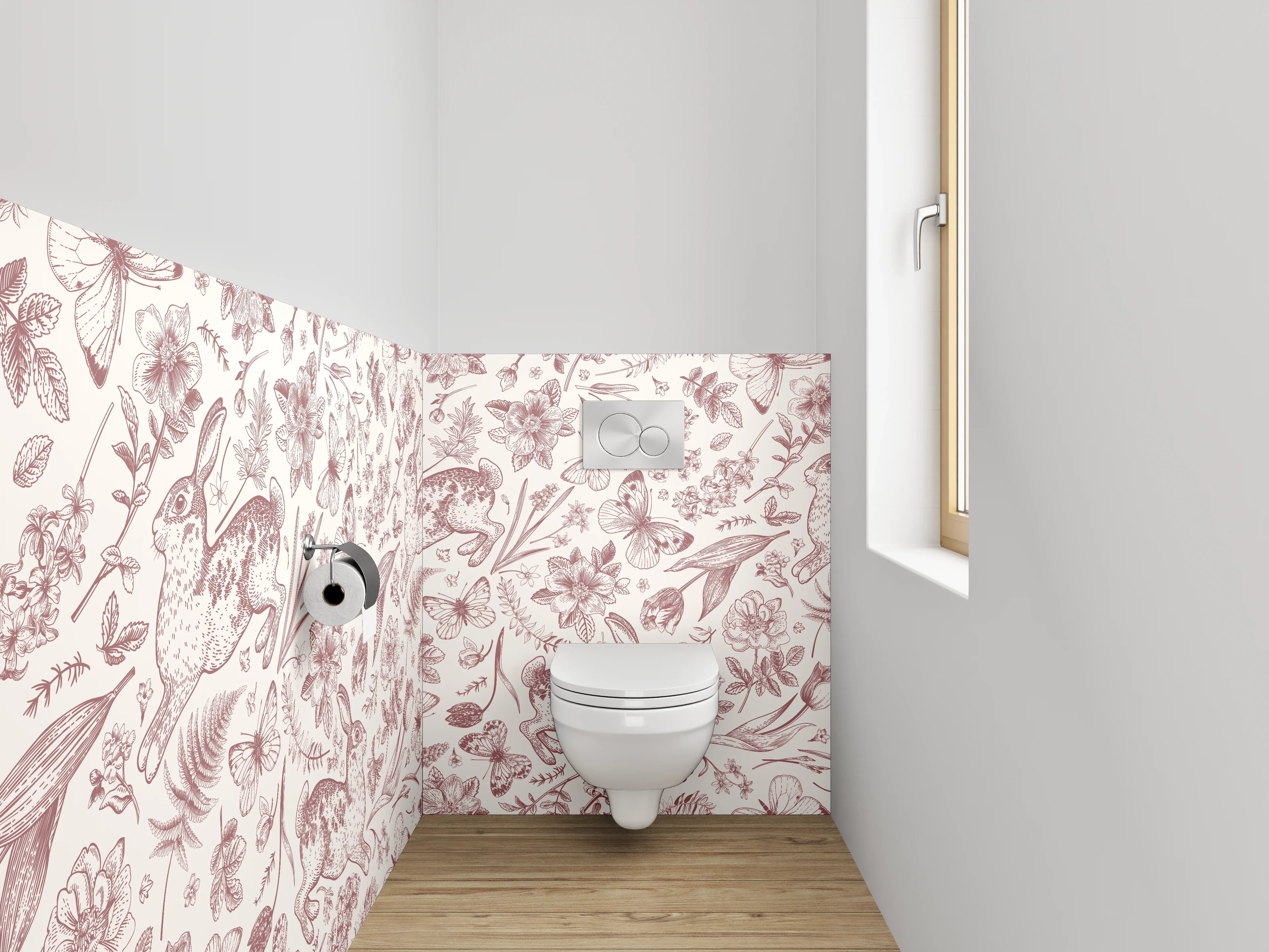 WC-Rückwand - Hase Floral Vintage Illustration Muster