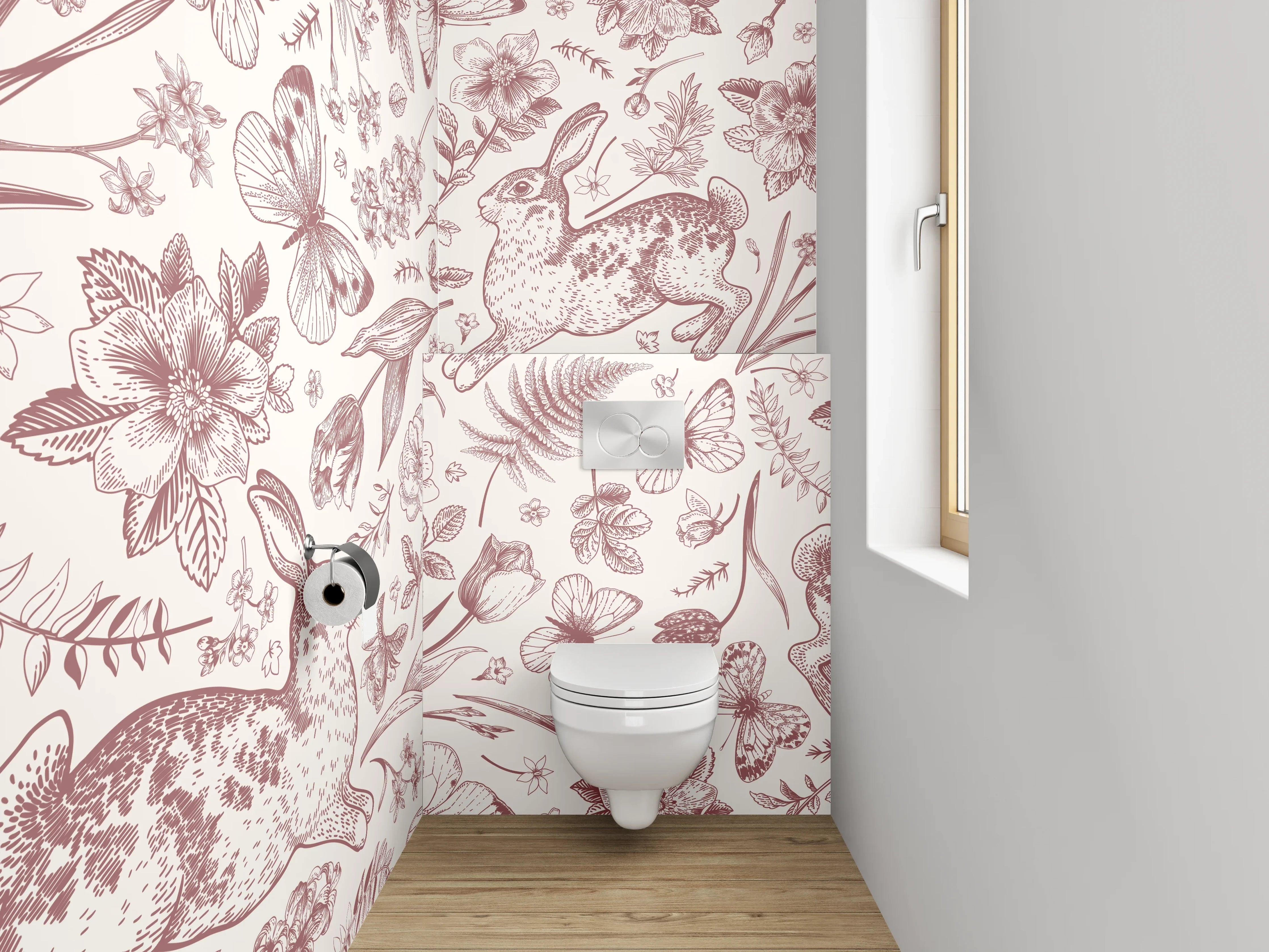 WC-Rückwand - Hase Floral Vintage Illustration Muster