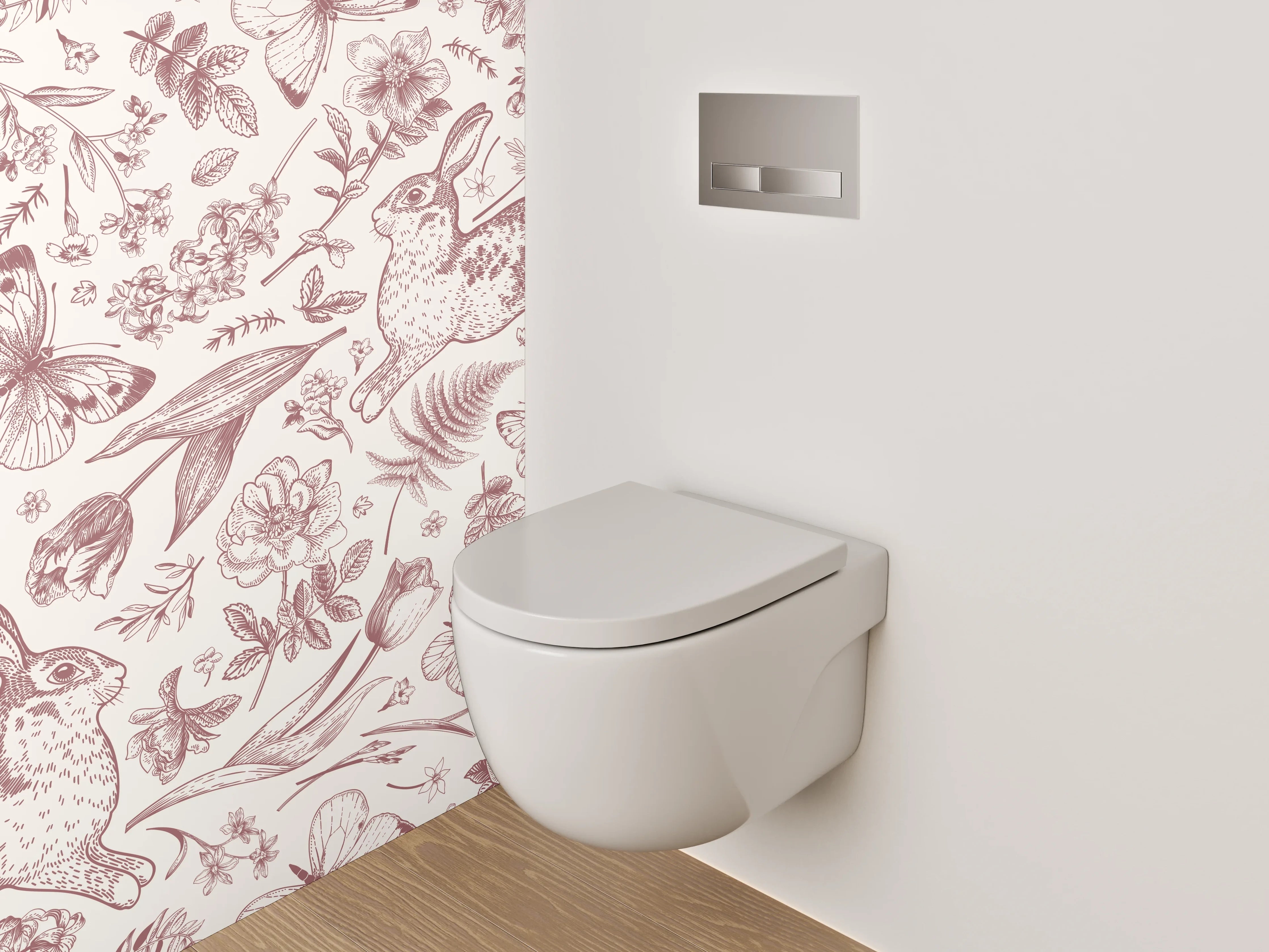 WC-Rückwand - Hase Floral Vintage Illustration Muster