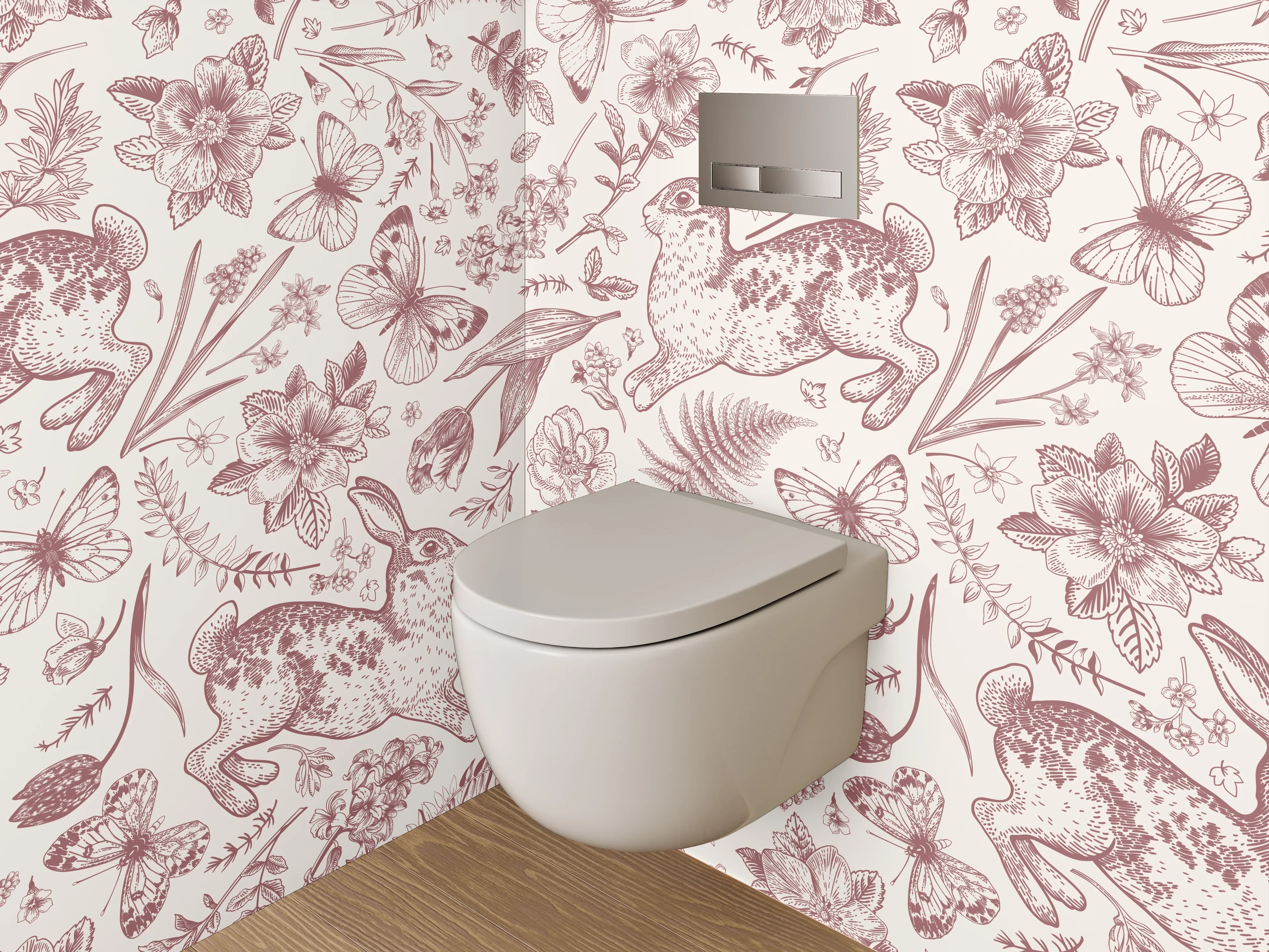 WC-Rückwand - Hase Floral Vintage Illustration Muster
