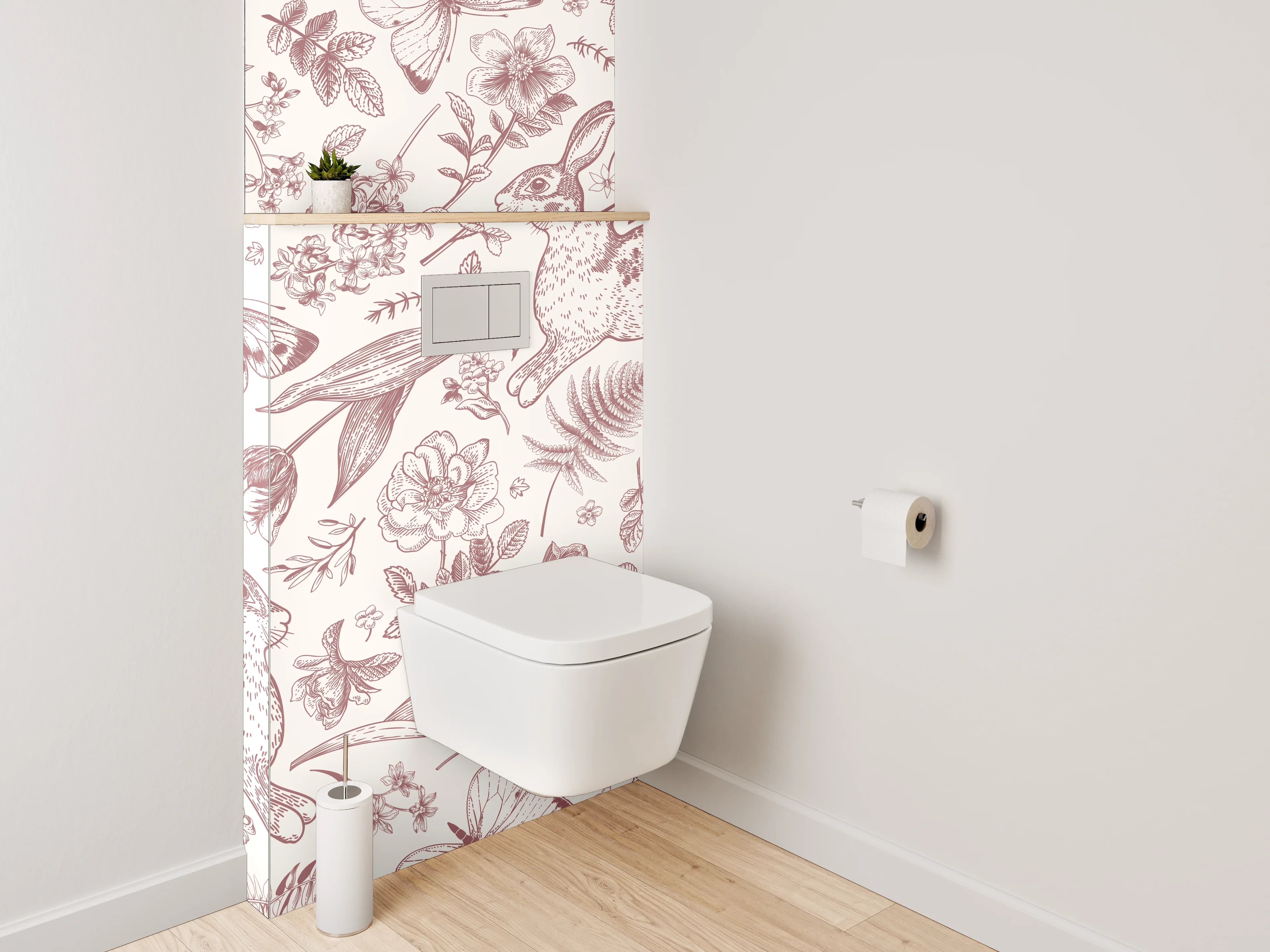WC-Rückwand - Hase Floral Vintage Illustration Muster