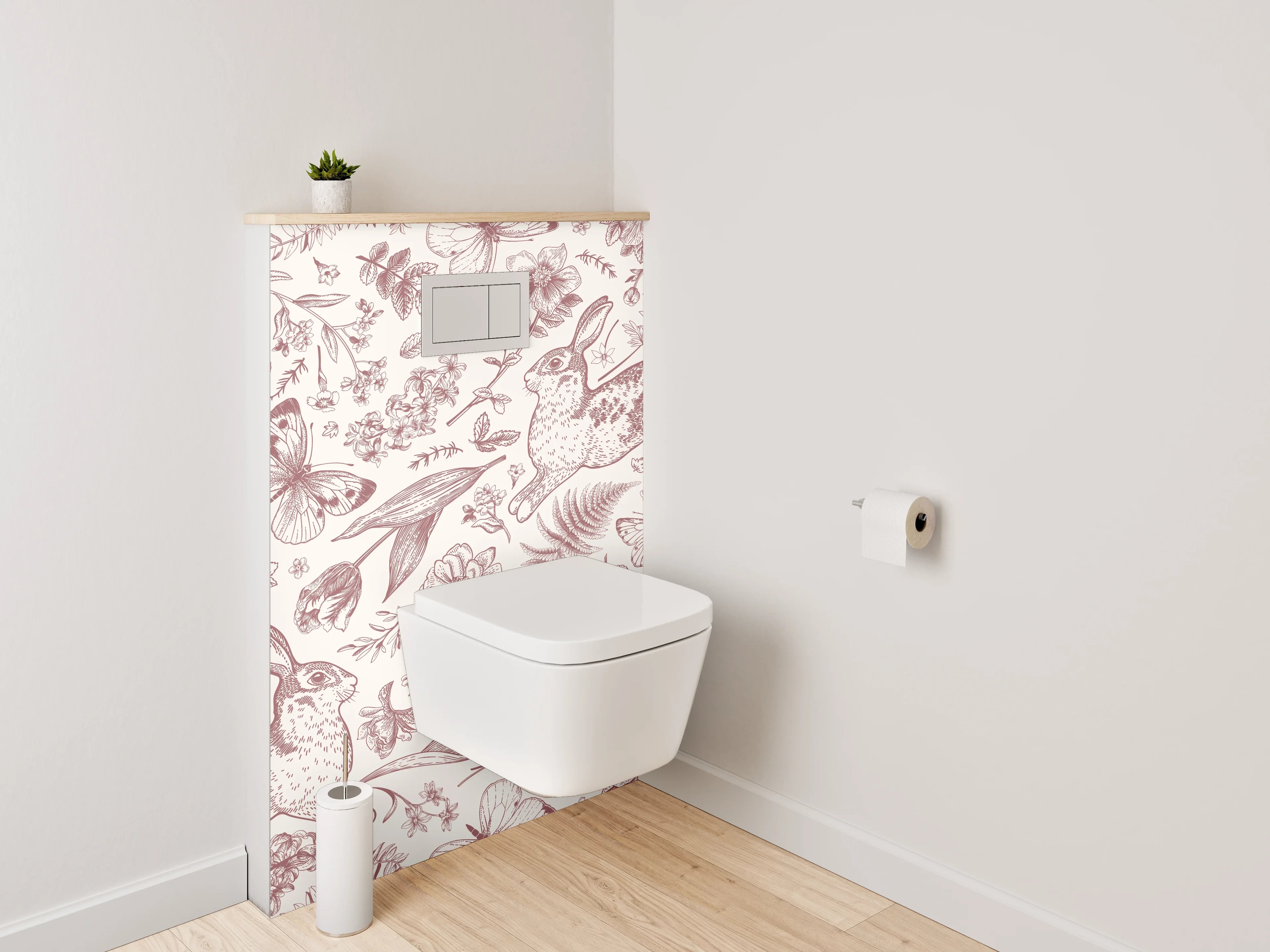 WC-Rückwand - Hase Floral Vintage Illustration Muster