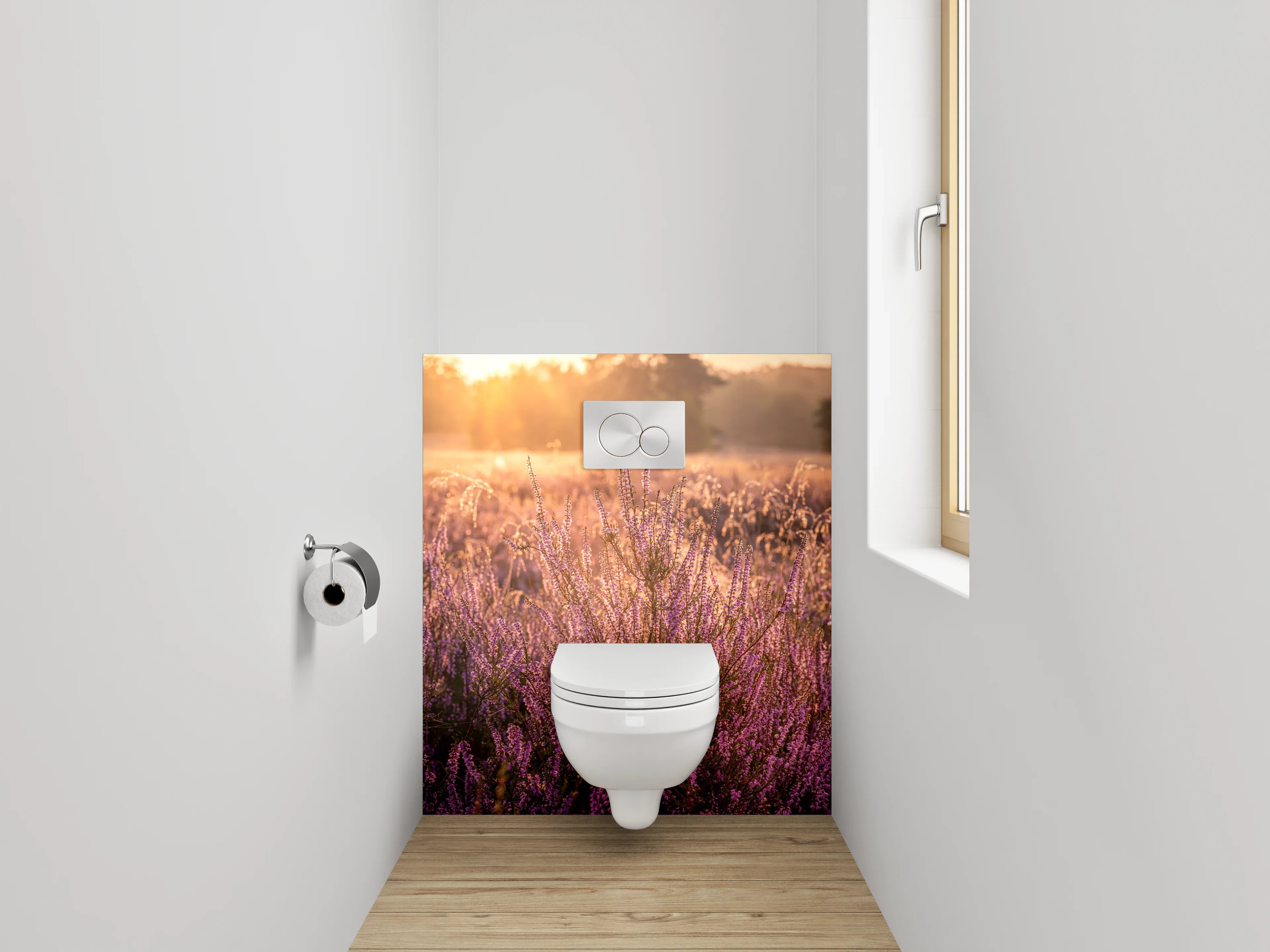 WC-Rückwand - Heideblüte bei Sonnenaufgang Naturmotiv