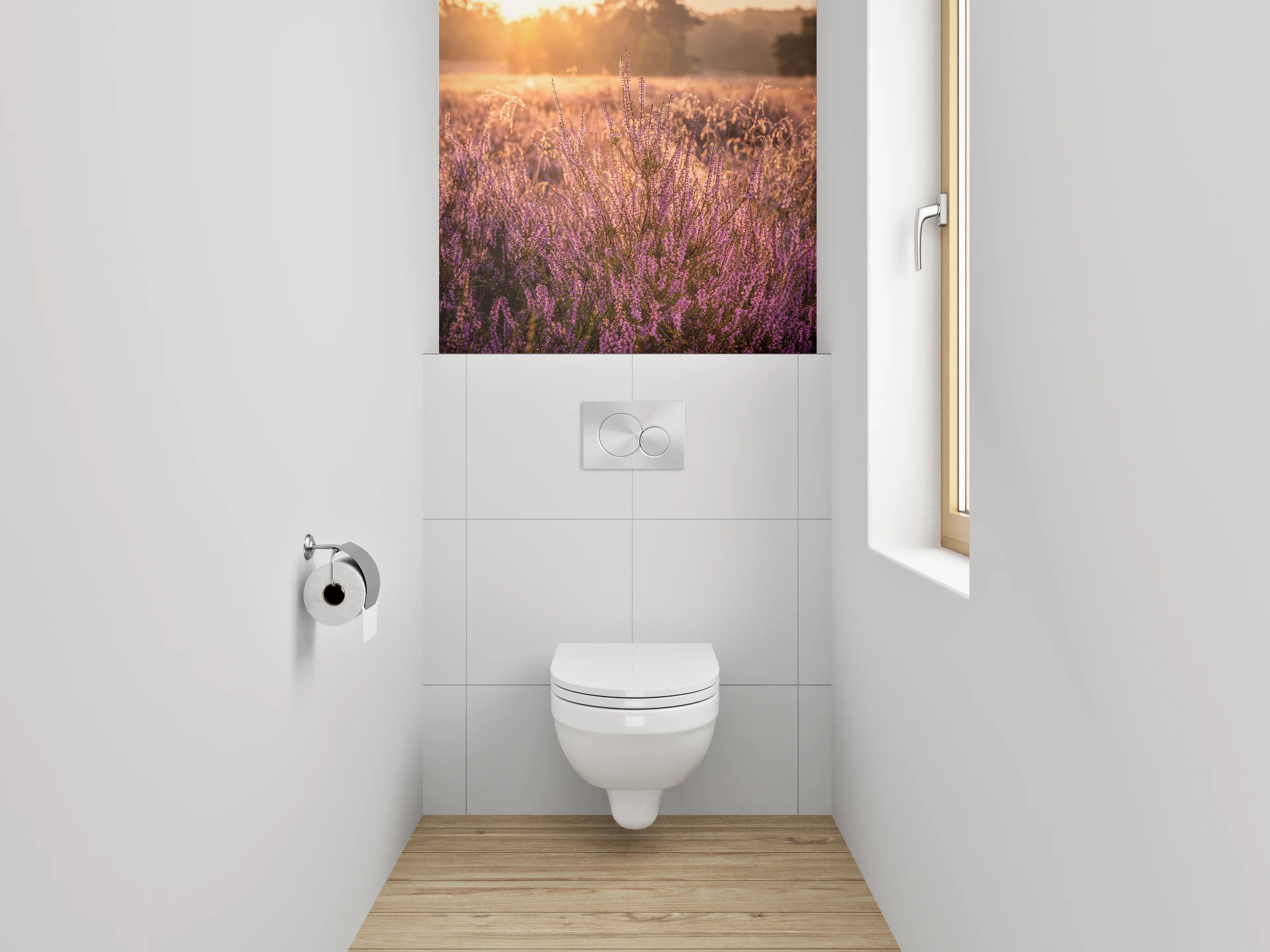 WC-Rückwand - Heideblüte bei Sonnenaufgang Naturmotiv