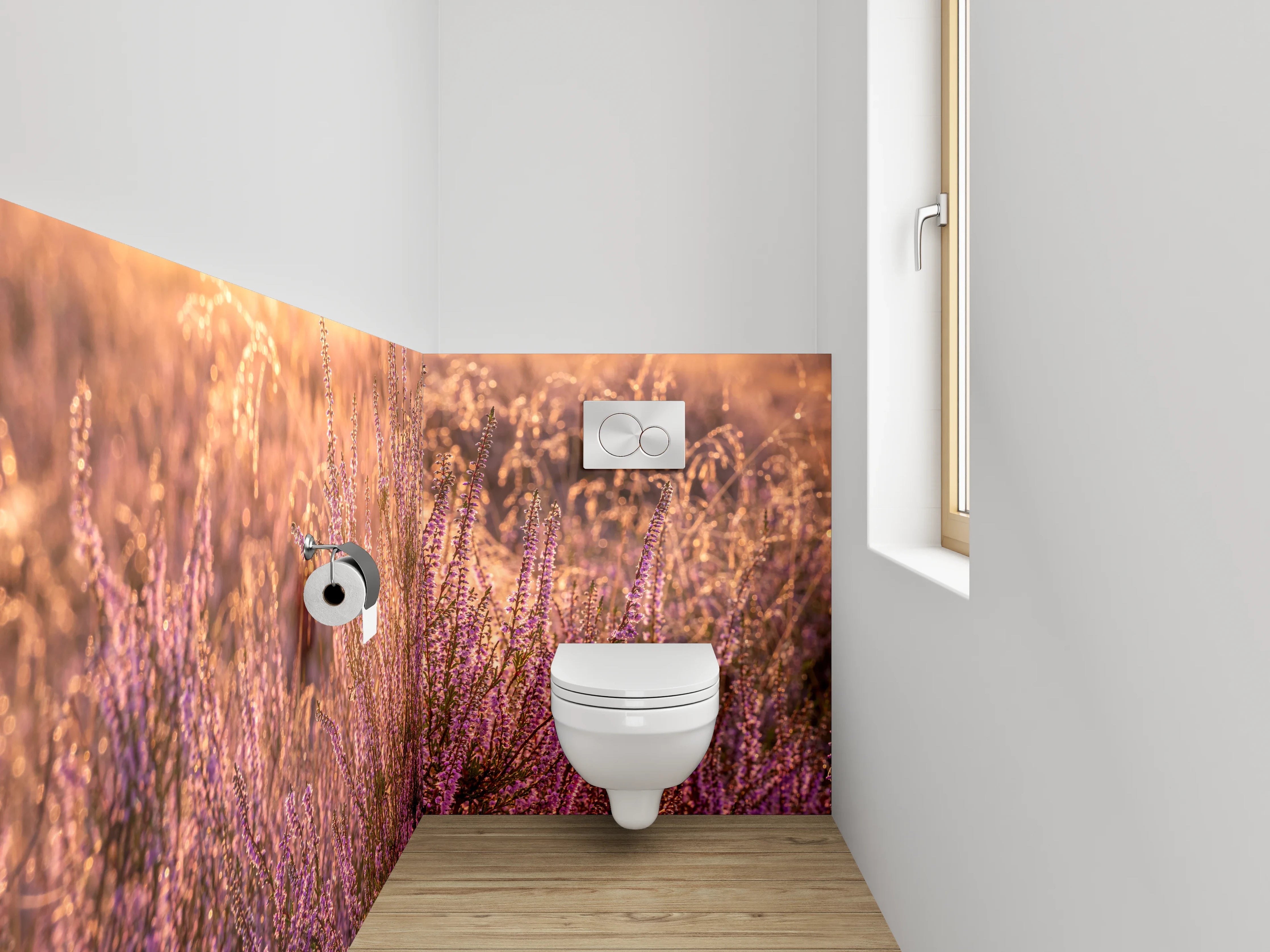 WC-Rückwand - Heideblüte bei Sonnenaufgang Naturmotiv
