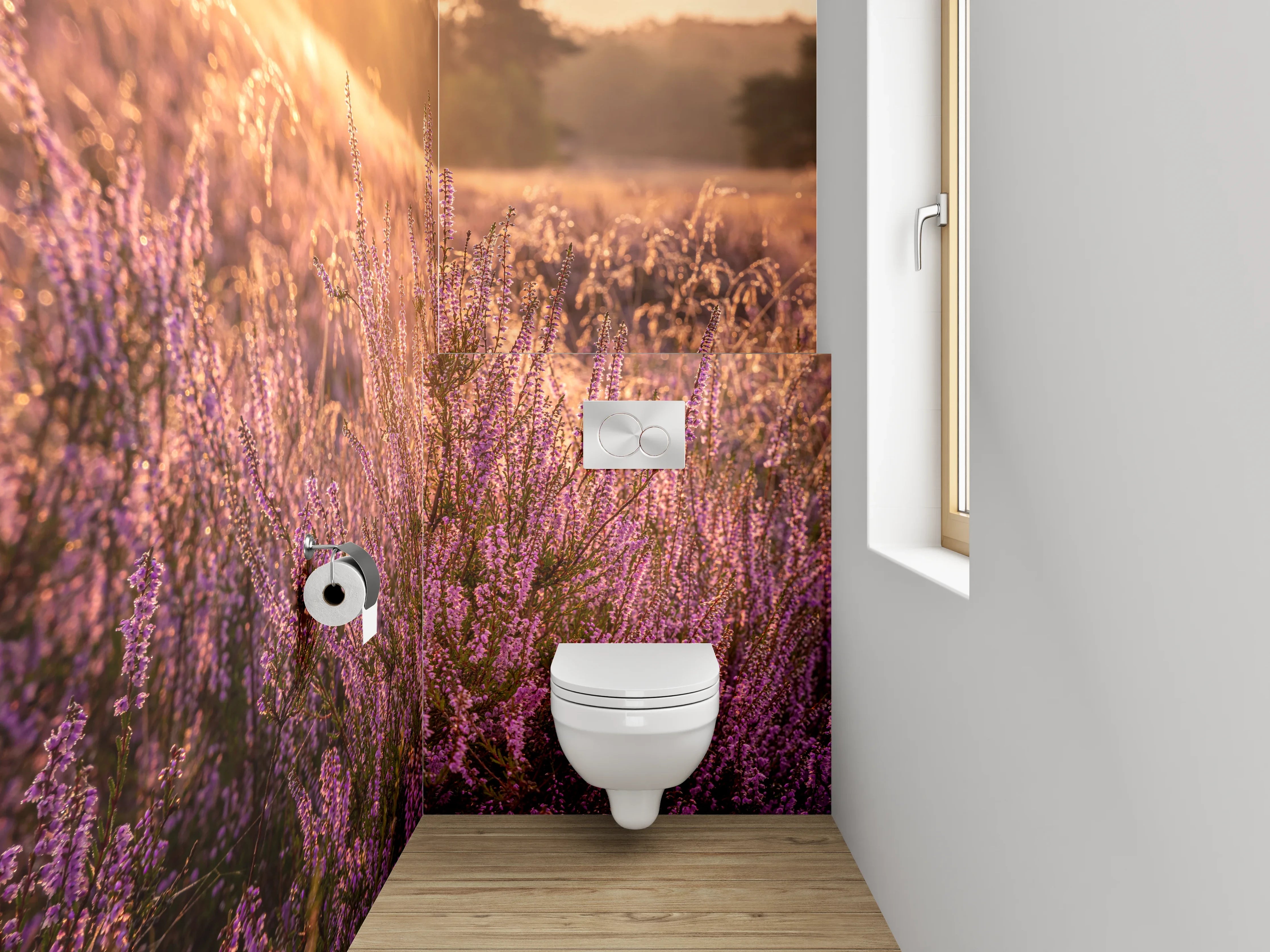 WC-Rückwand - Heideblüte bei Sonnenaufgang Naturmotiv