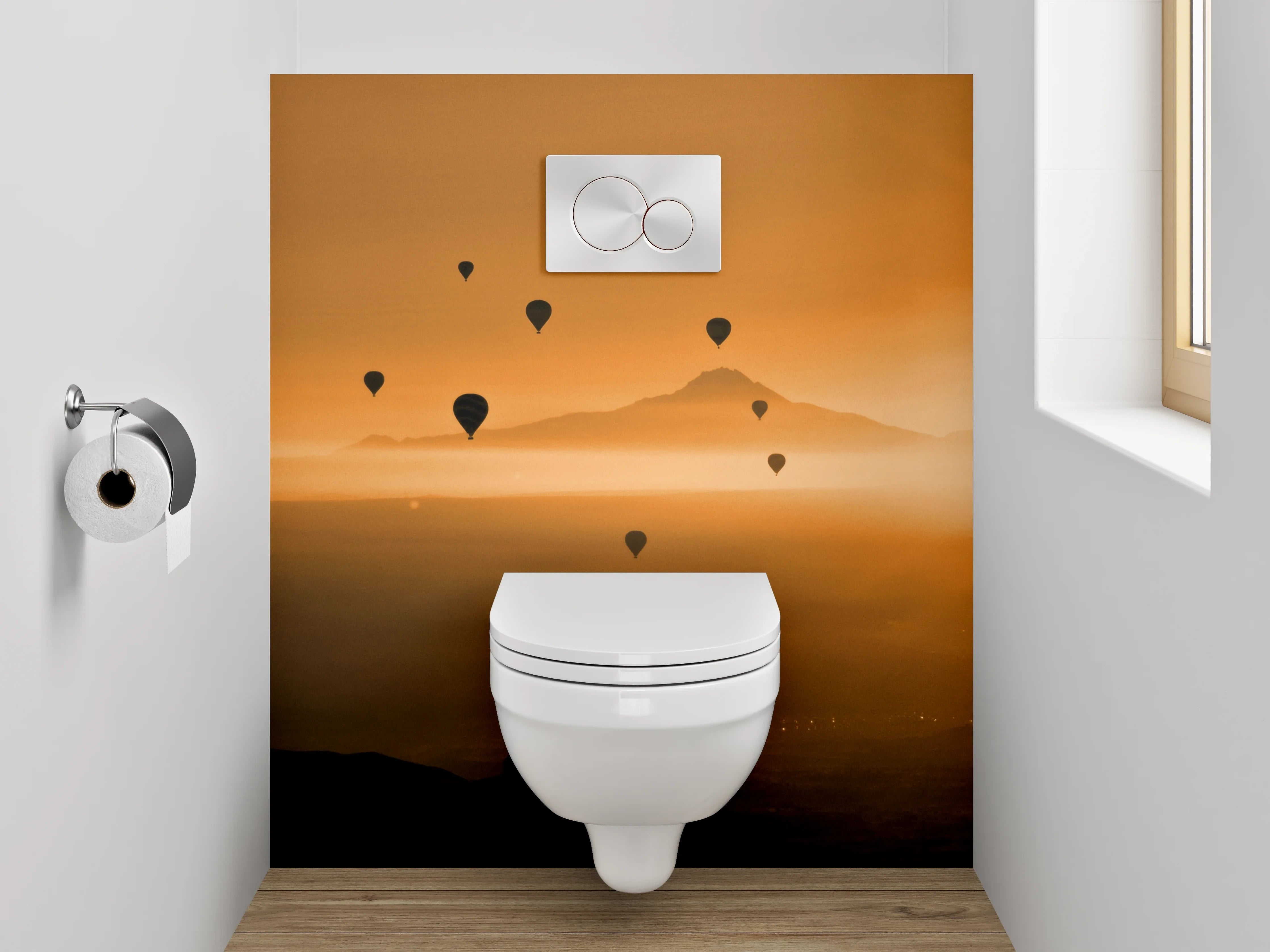 WC-Rückwand - Heißluftballons im Sonnenaufgang Panorama