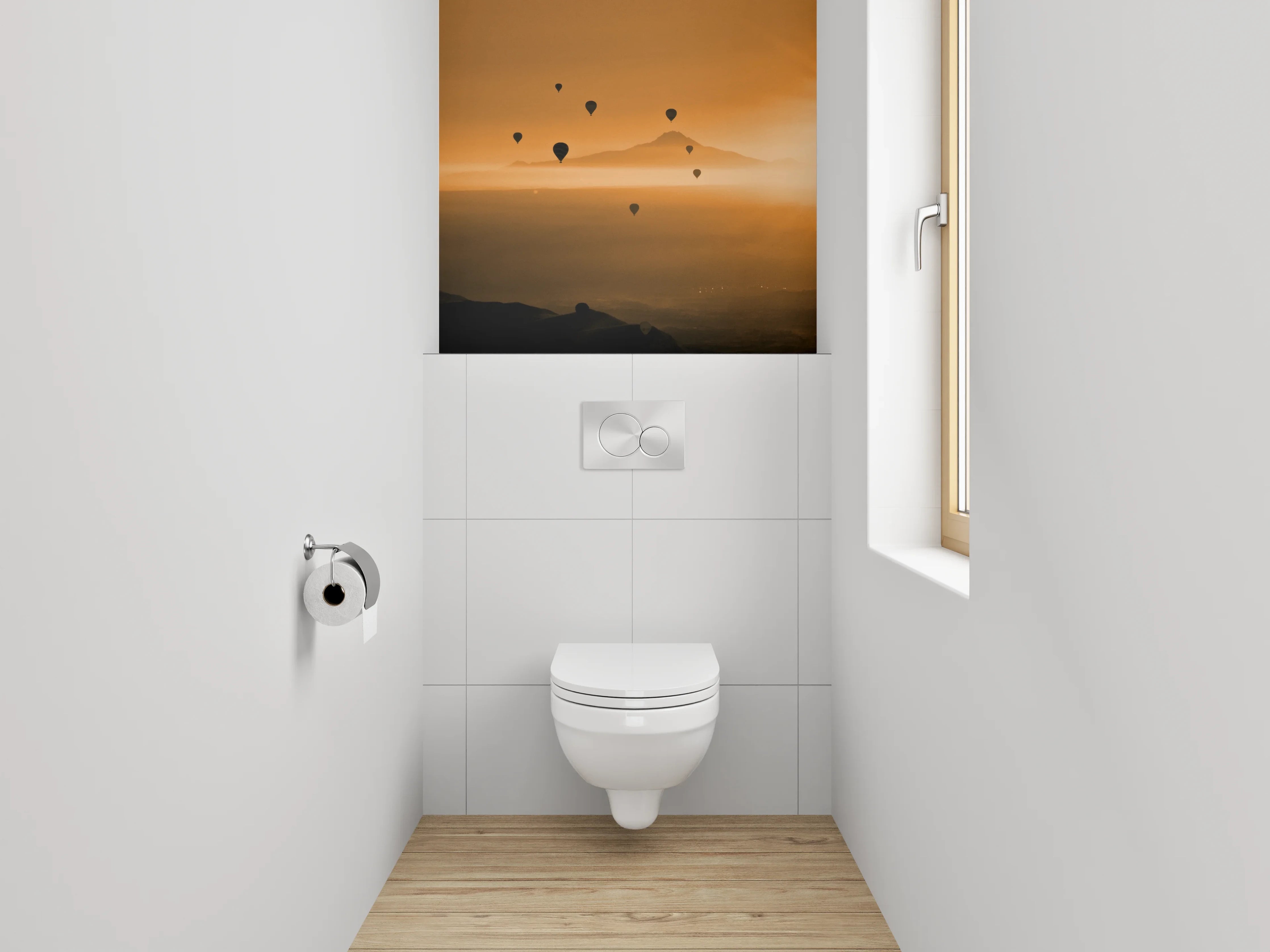 WC-Rückwand - Heißluftballons im Sonnenaufgang Panorama