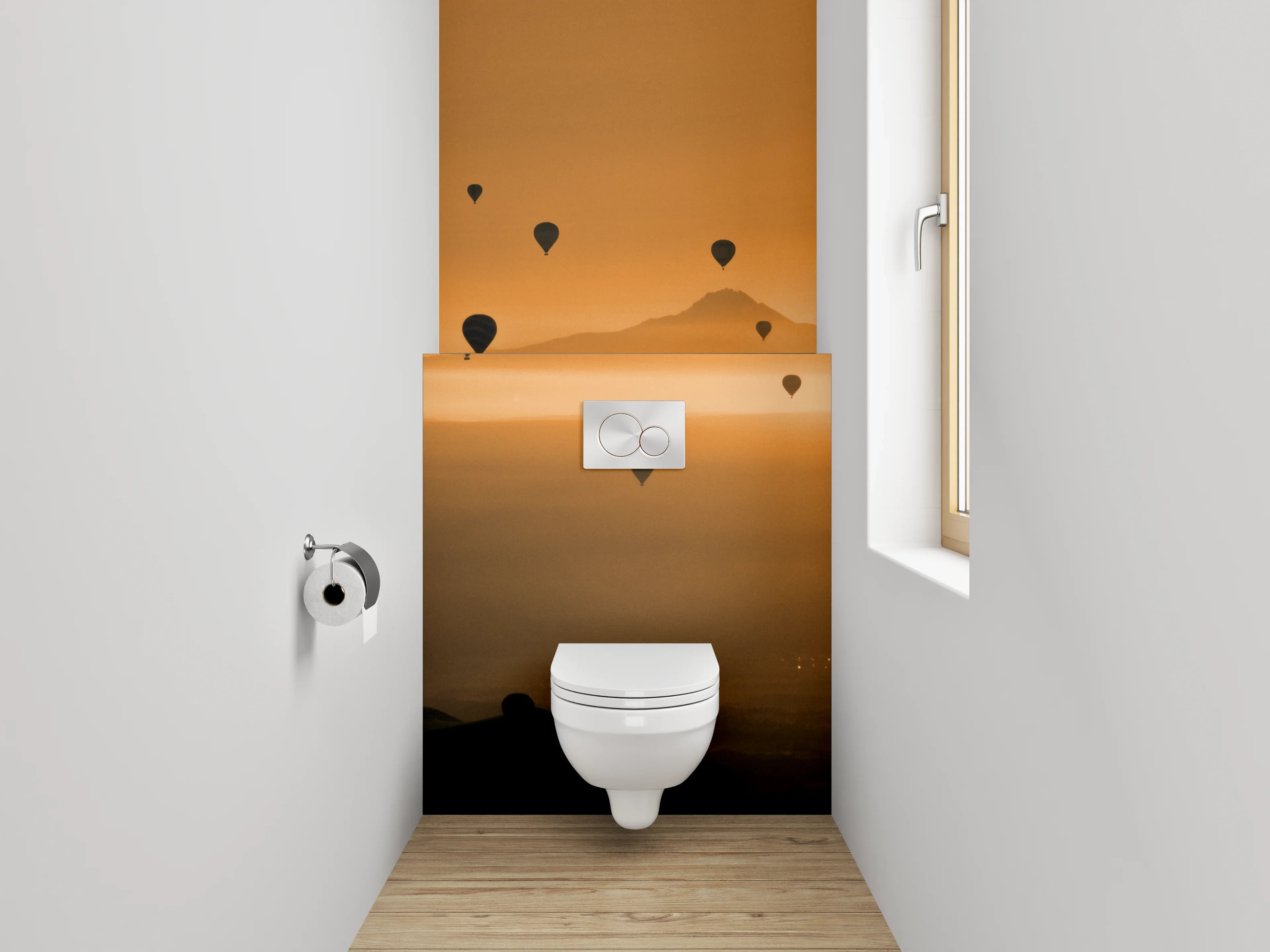 WC-Rückwand - Heißluftballons im Sonnenaufgang Panorama
