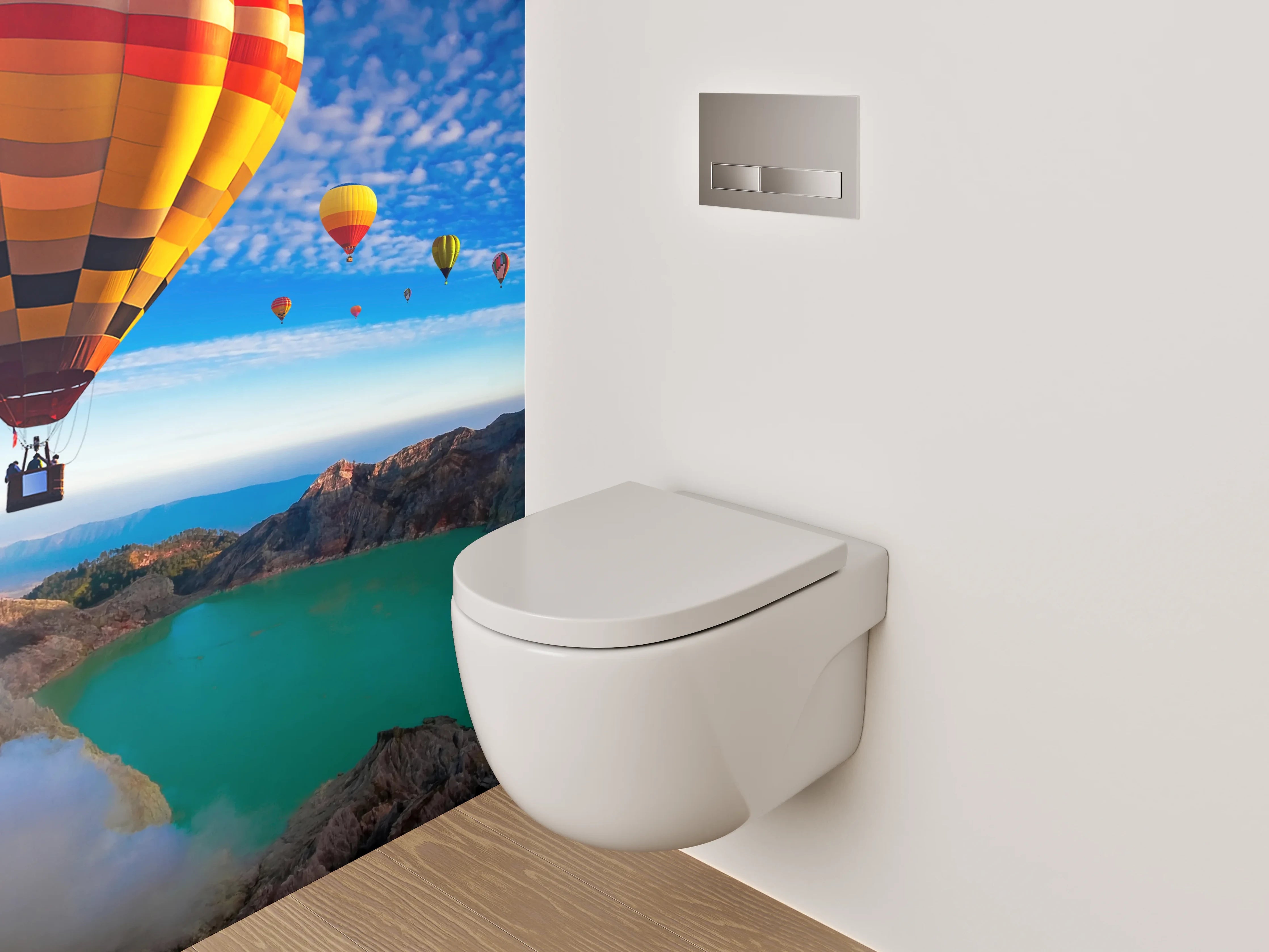 WC-Rückwand - Heißluftballons über türkisfarbenem Kratersee