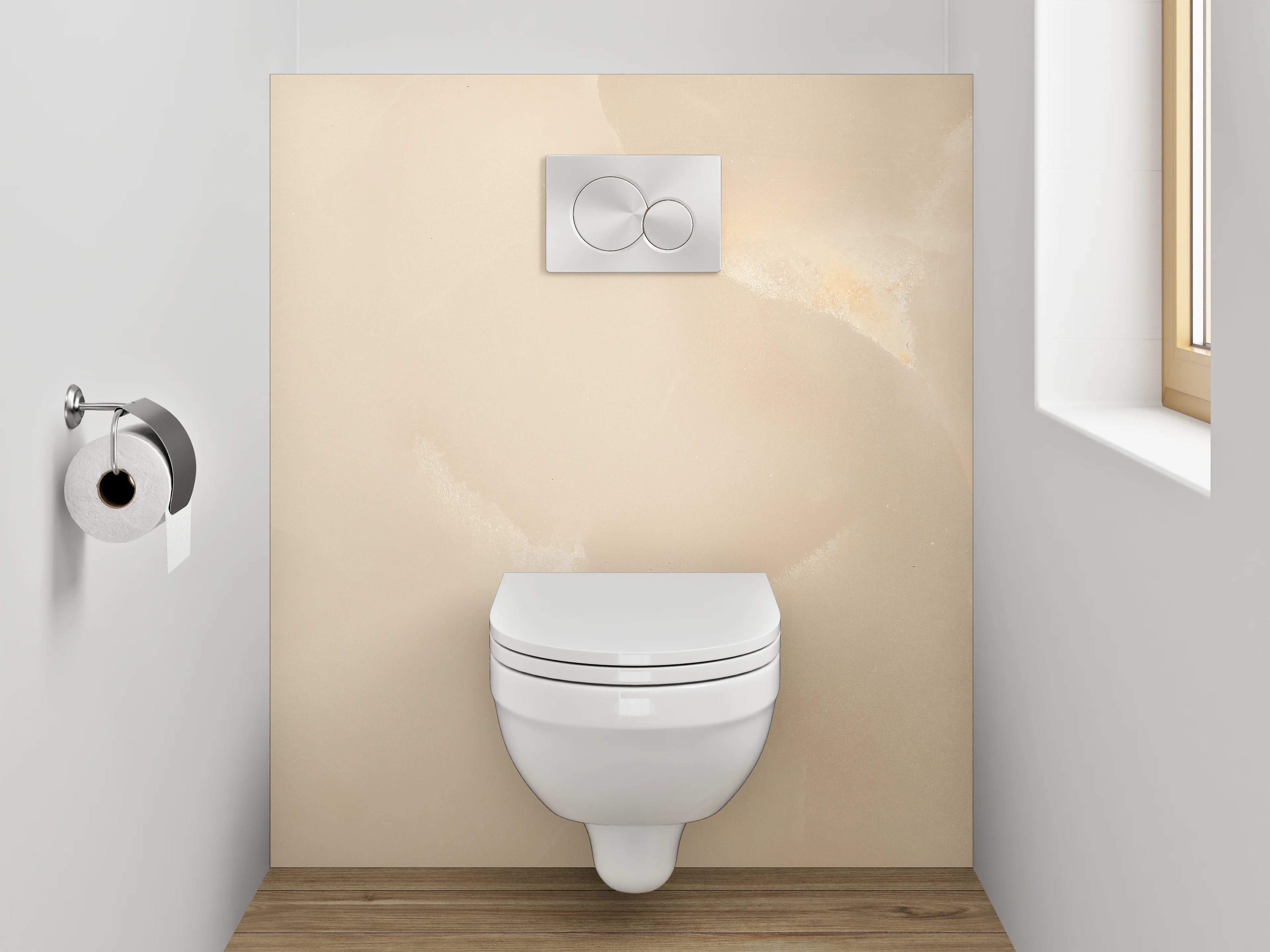 WC-Rückwand - Hellbeiger Marmor mit sanfter Struktur