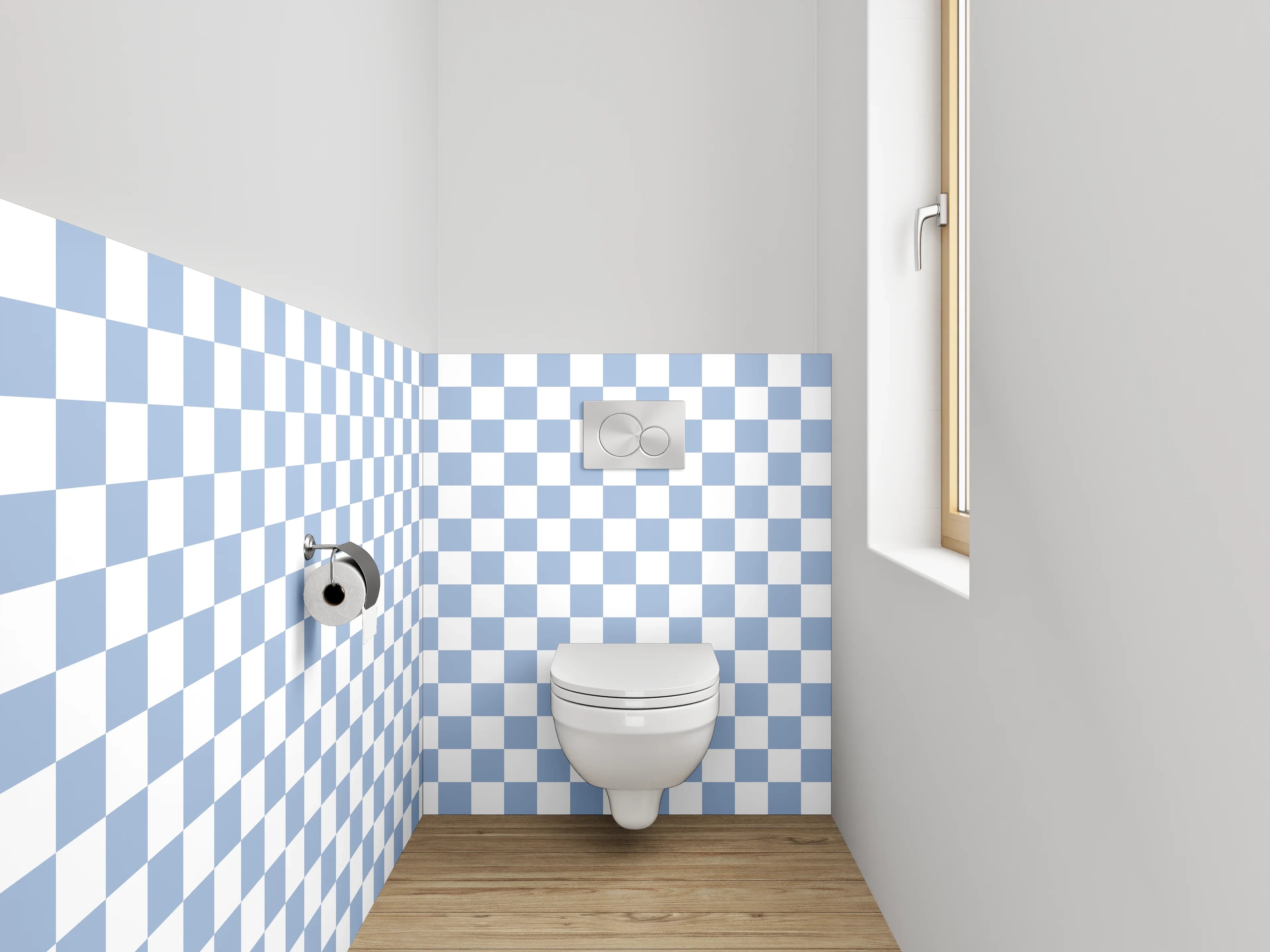 WC-Rückwand - Hellblau-Weißes Karo-Muster Wanddekor