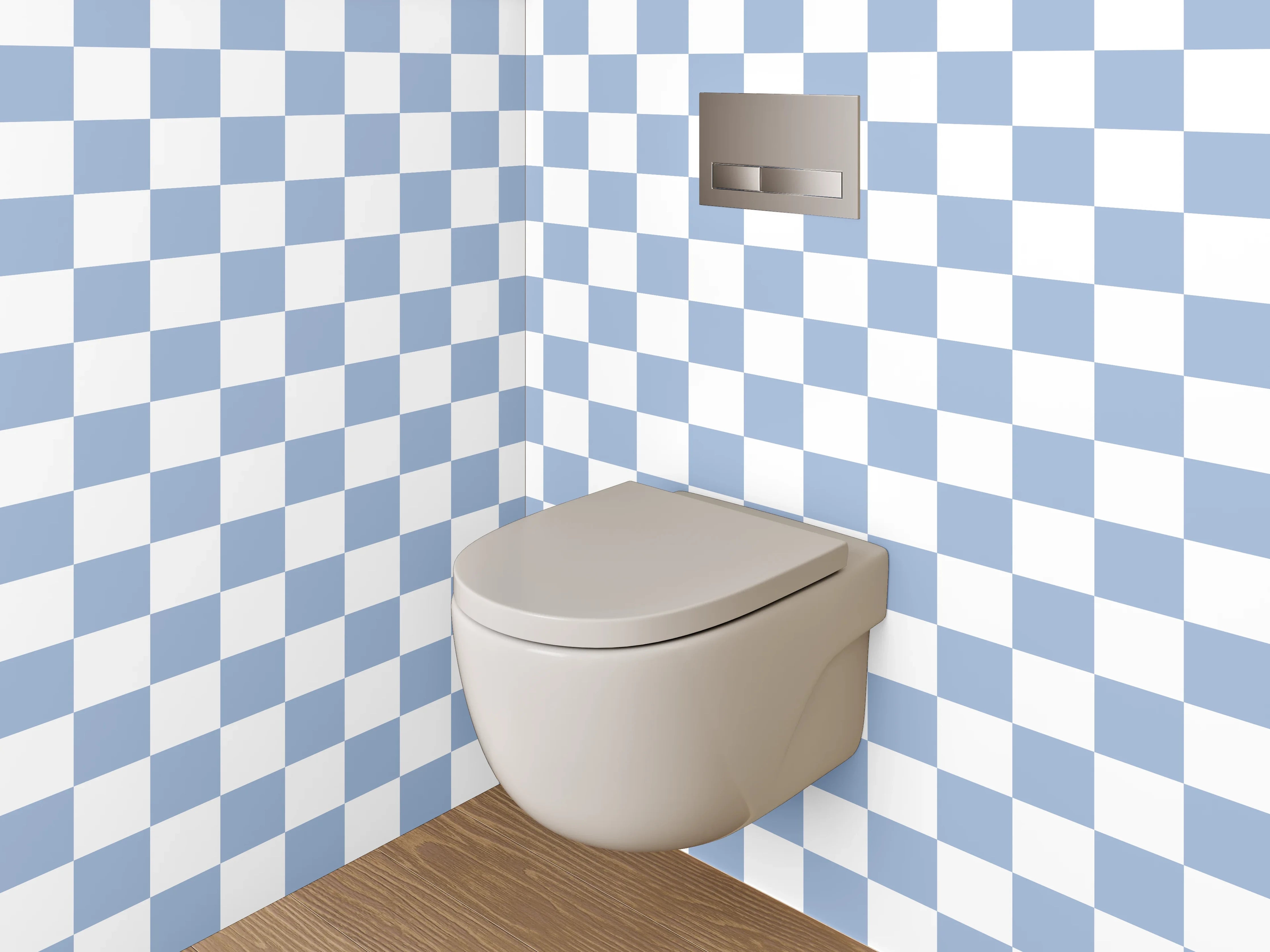 WC-Rückwand - Hellblau-Weißes Karo-Muster Wanddekor