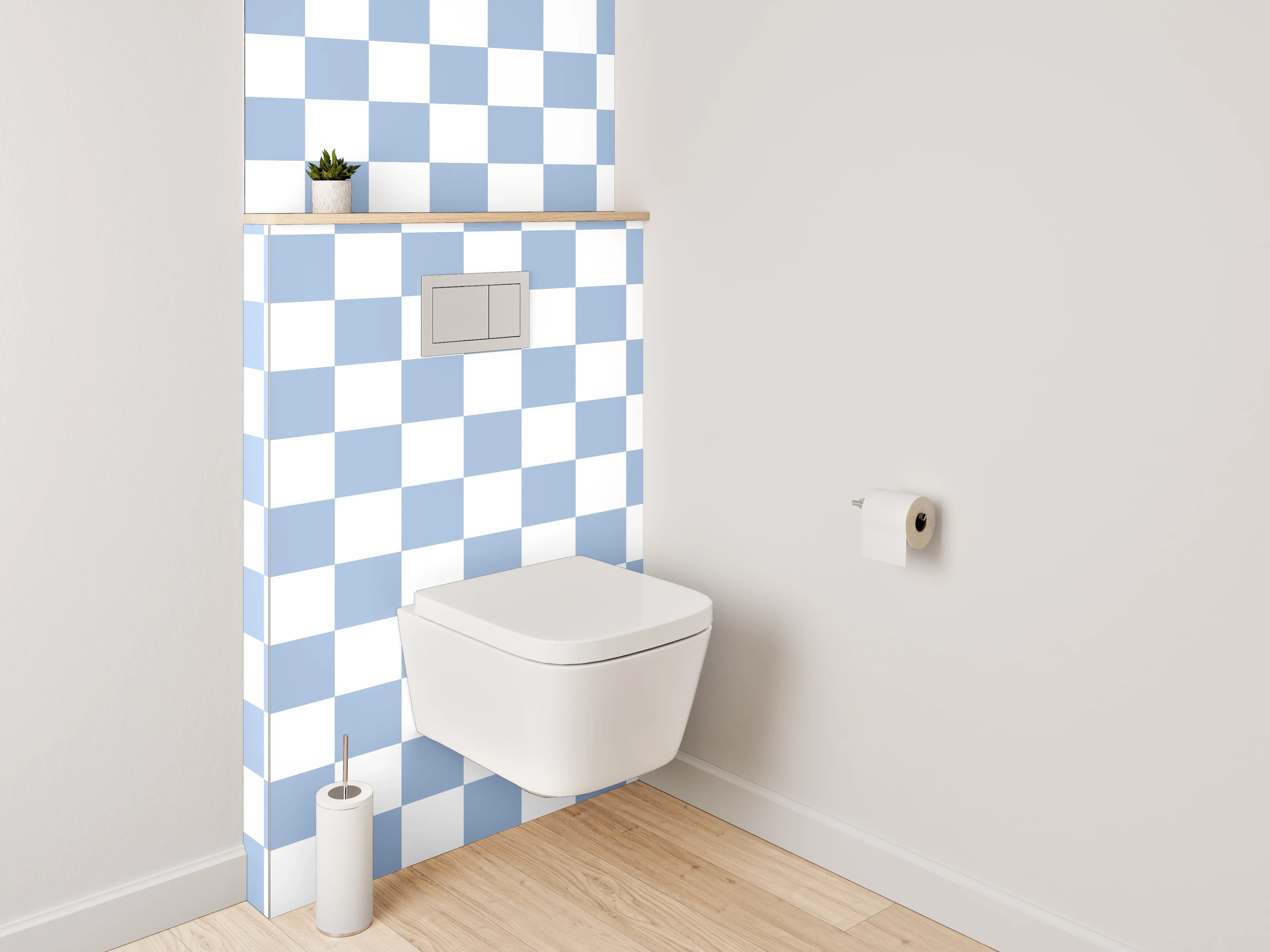 WC-Rückwand - Hellblau-Weißes Karo-Muster Wanddekor
