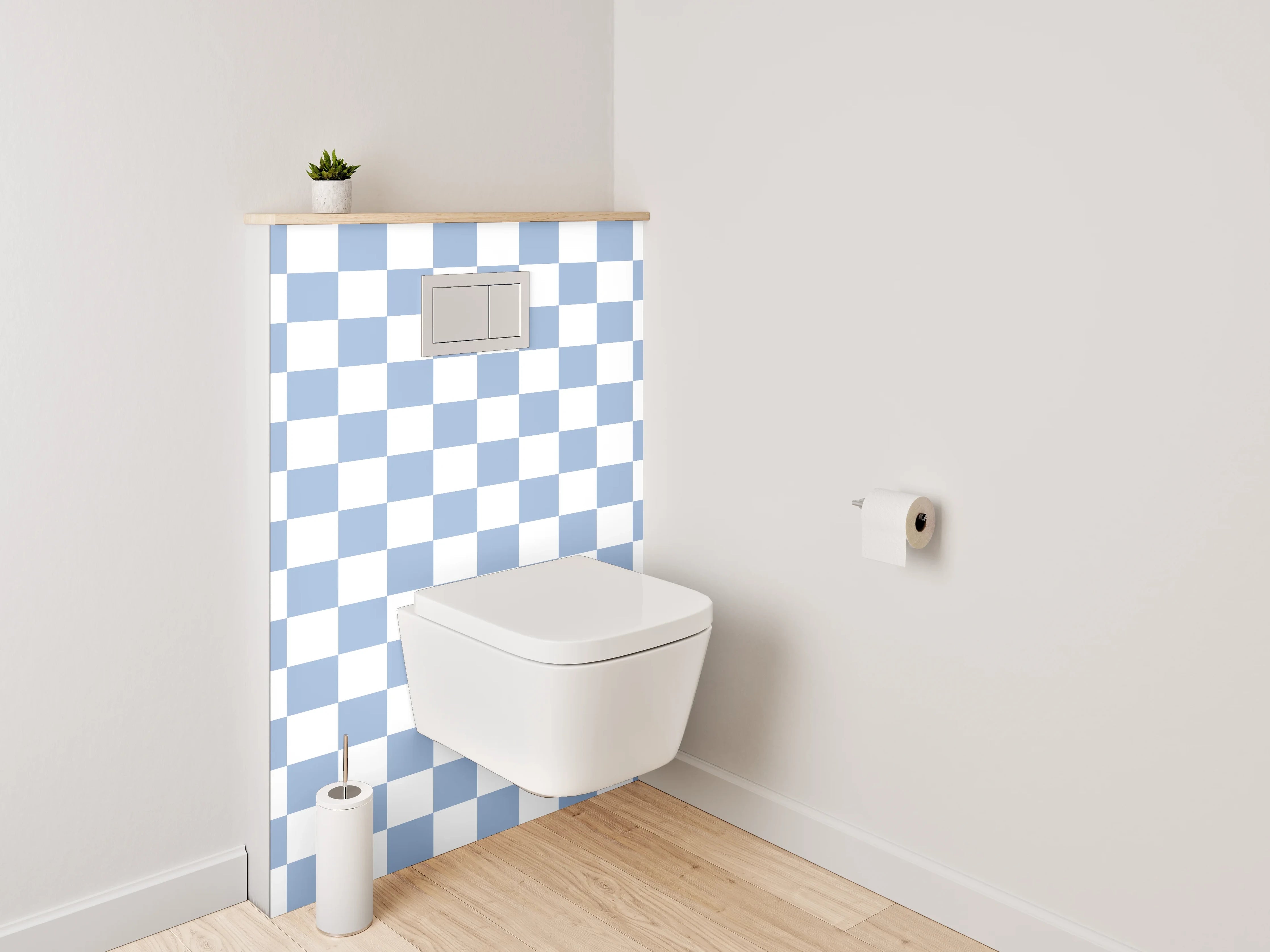 WC-Rückwand - Hellblau-Weißes Karo-Muster Wanddekor