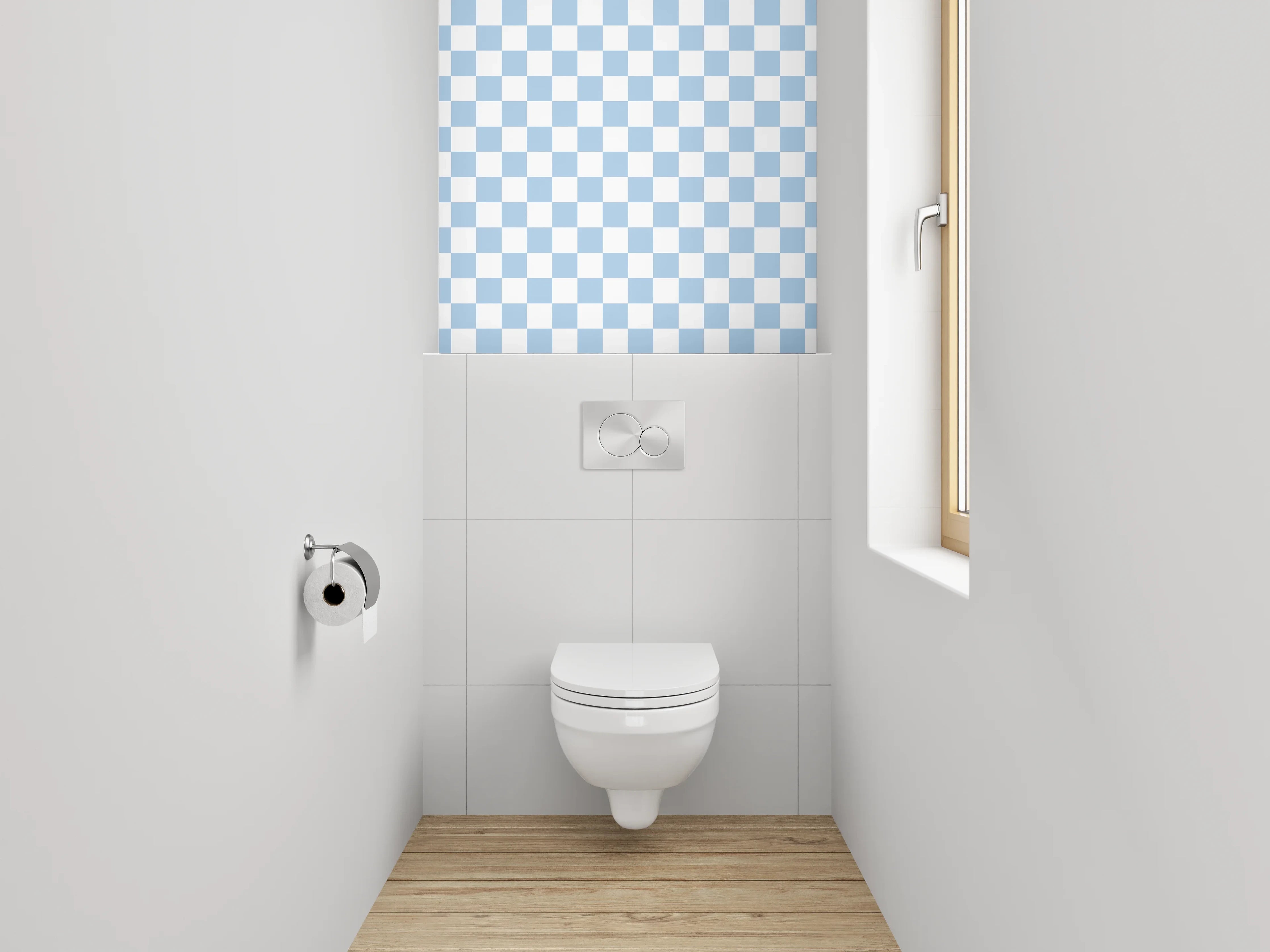 WC-Rückwand - Hellblau-weißes Kachelmuster modern