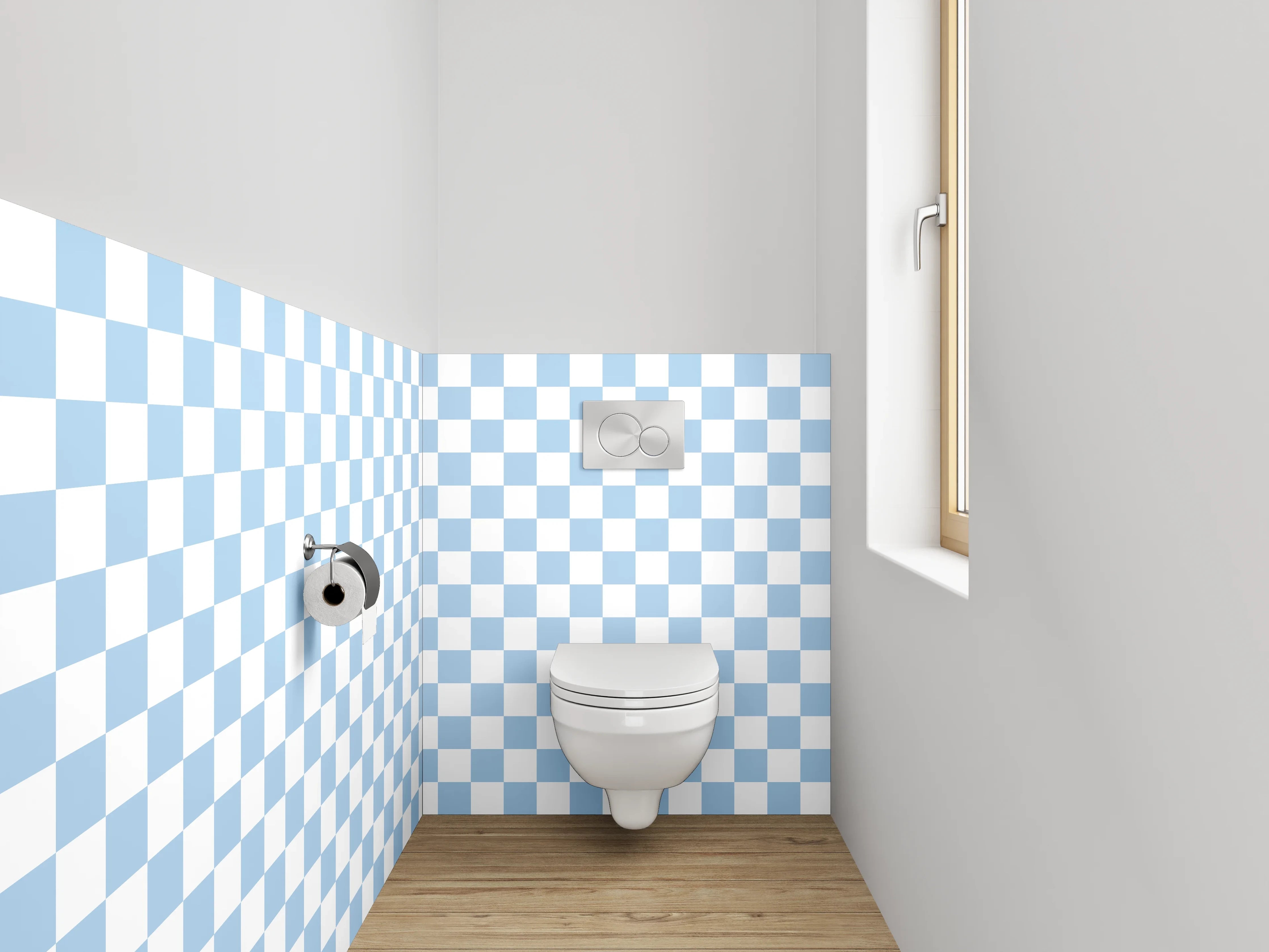 WC-Rückwand - Hellblau-weißes Kachelmuster modern