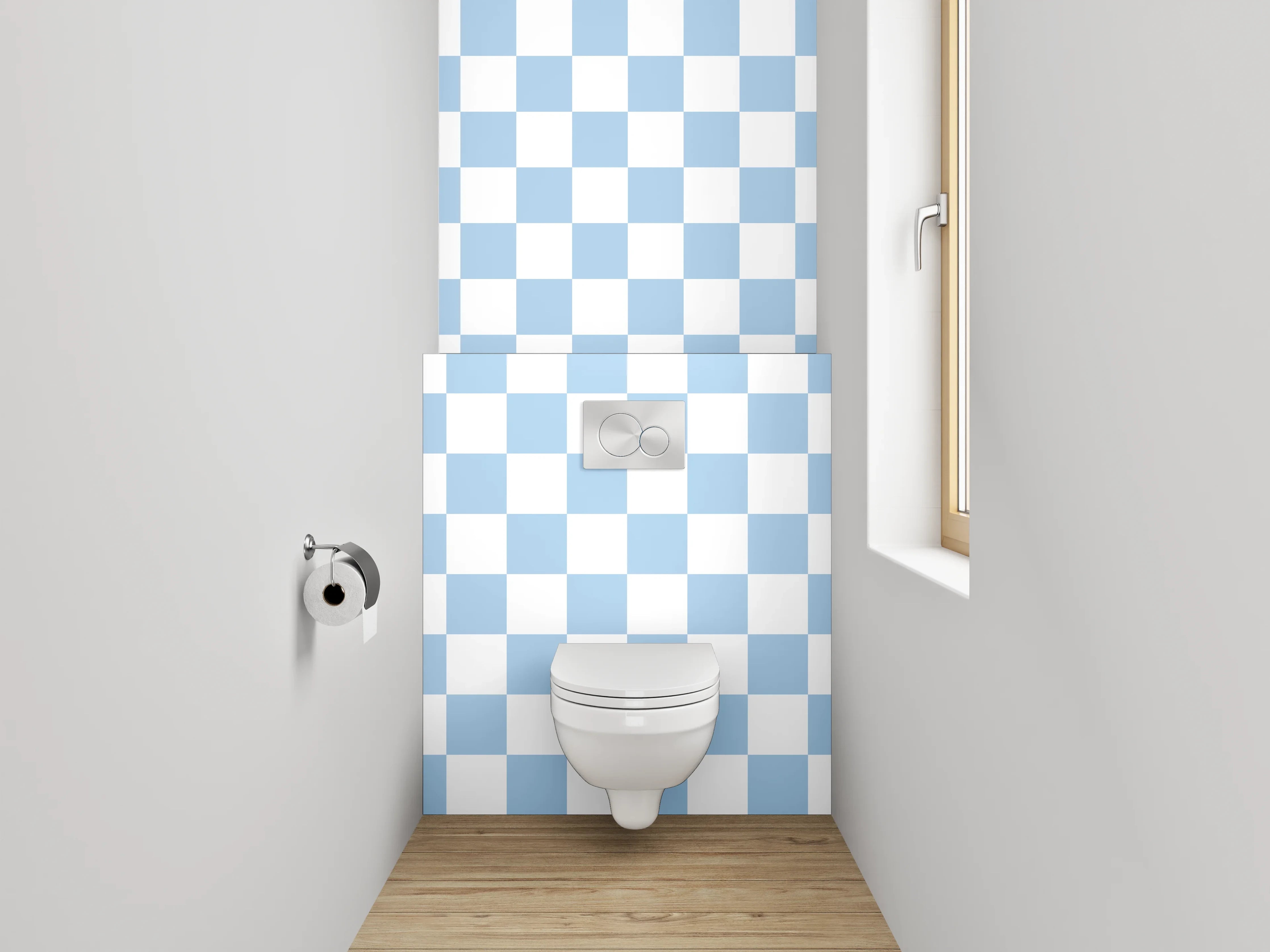WC-Rückwand - Hellblau-weißes Kachelmuster modern