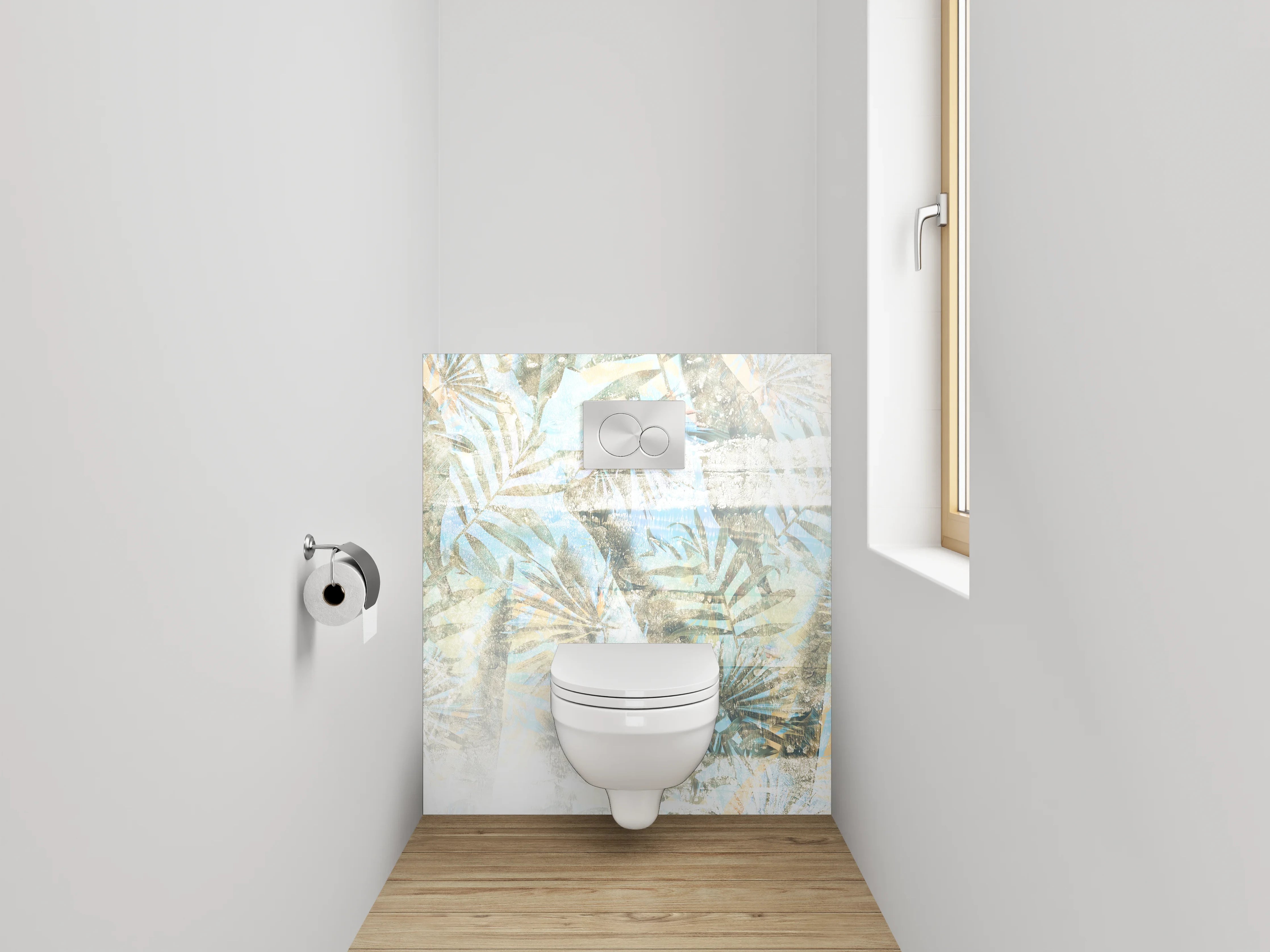 WC-Rückwand - Hellblaues tropisches Palmblatt-Muster