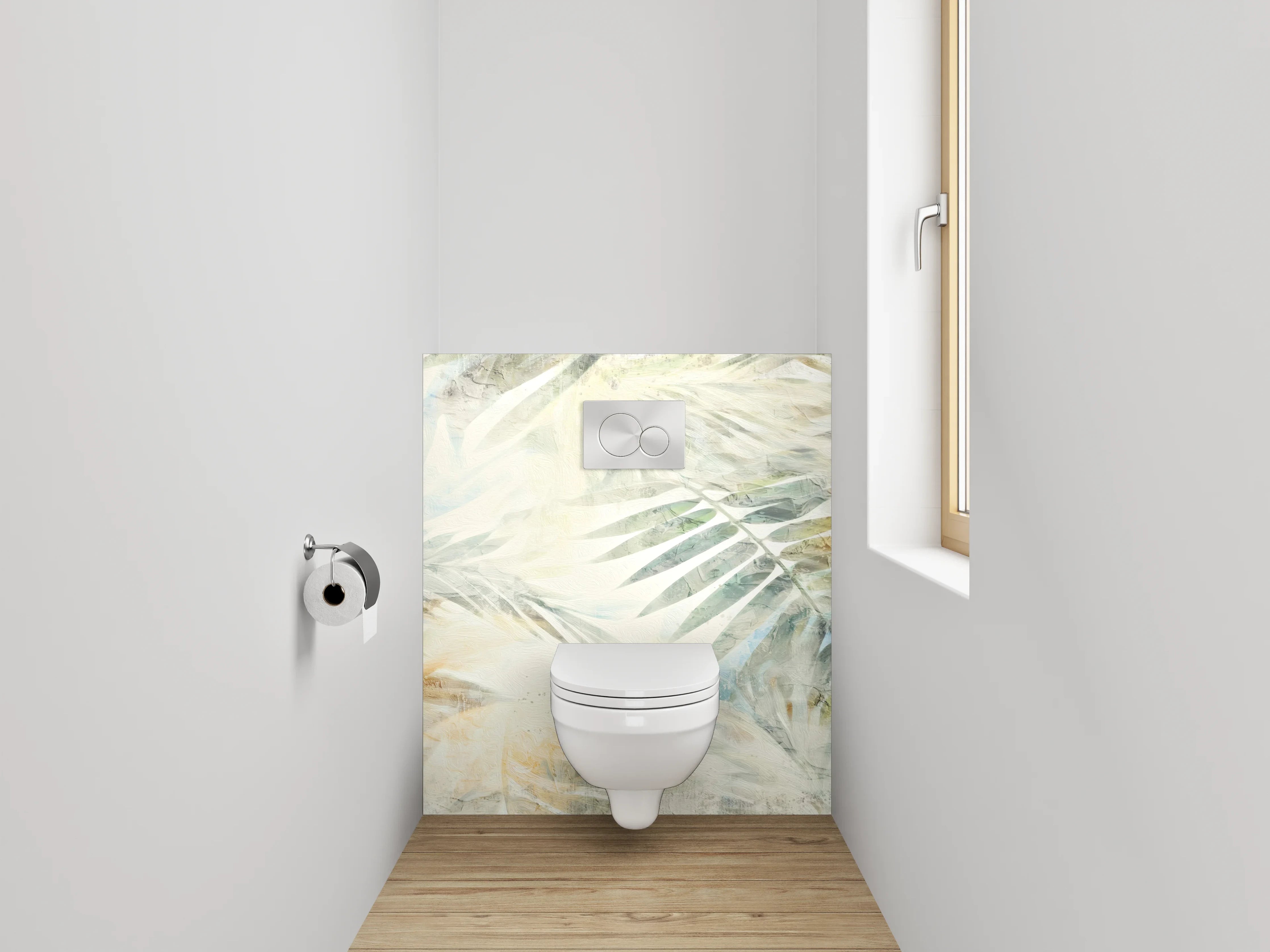 WC-Rückwand - Helle Aquarell-Palmenblätter Weiß Beige