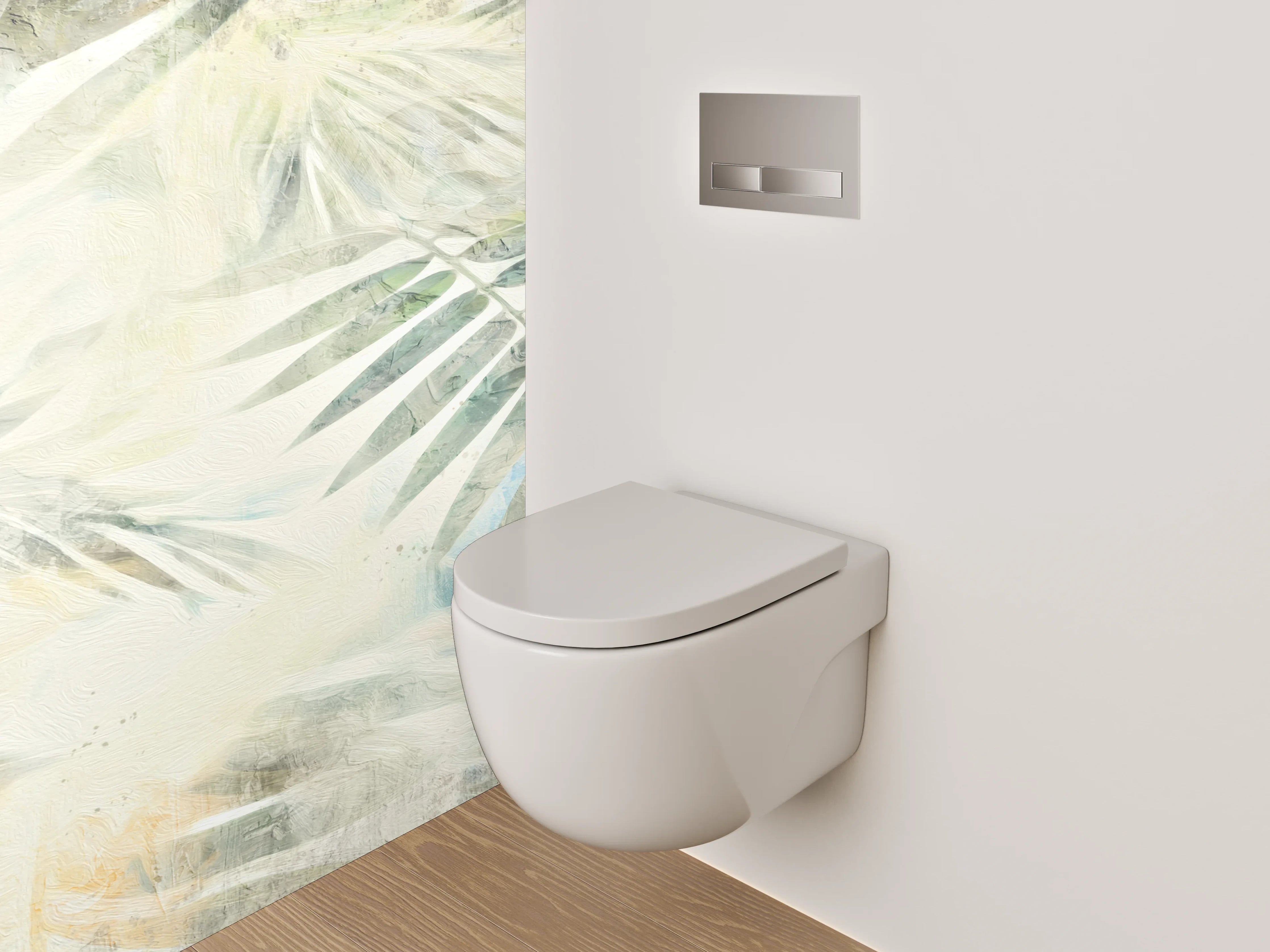 WC-Rückwand - Helle Aquarell-Palmenblätter Weiß Beige