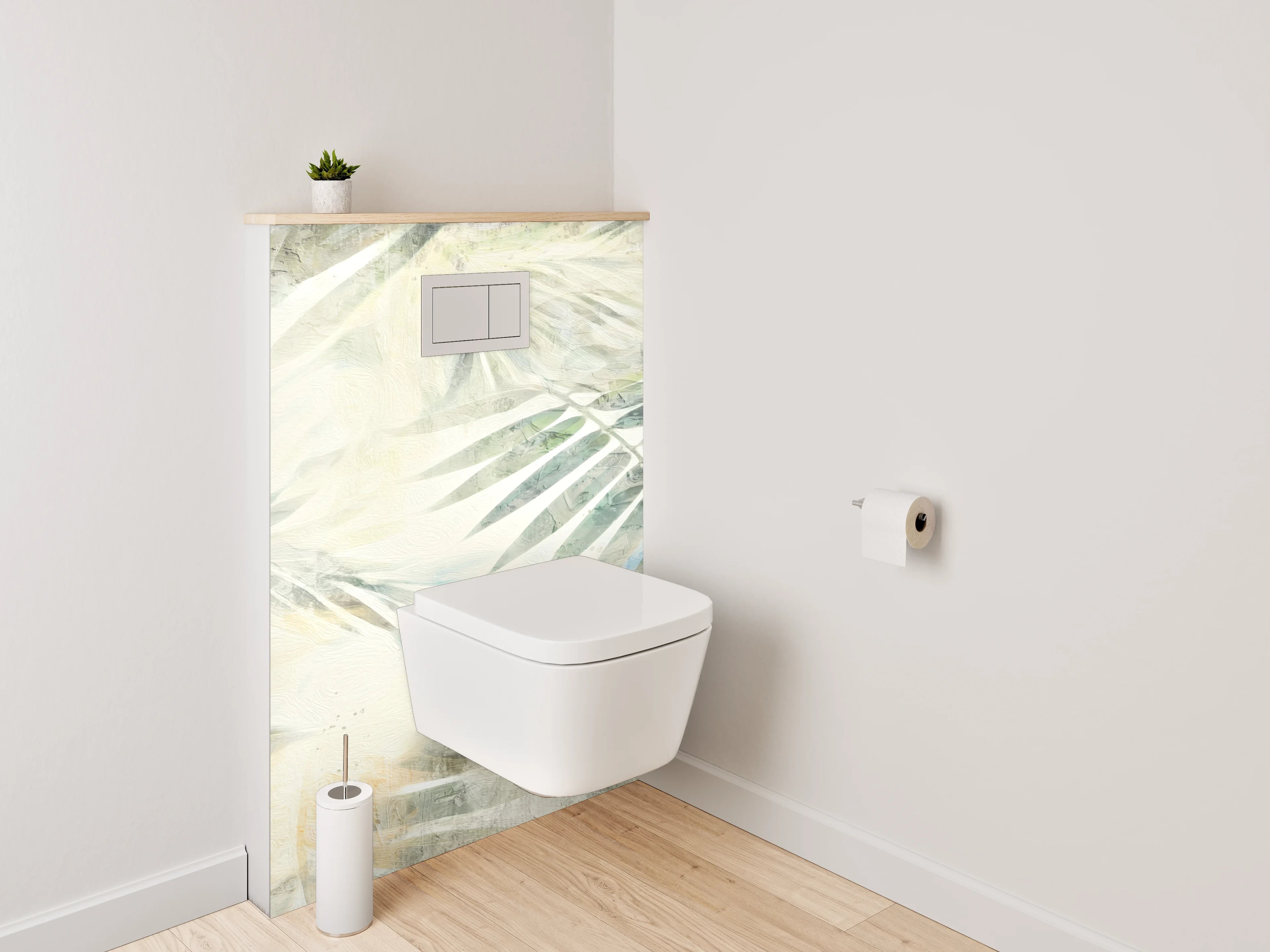WC-Rückwand - Helle Aquarell-Palmenblätter Weiß Beige
