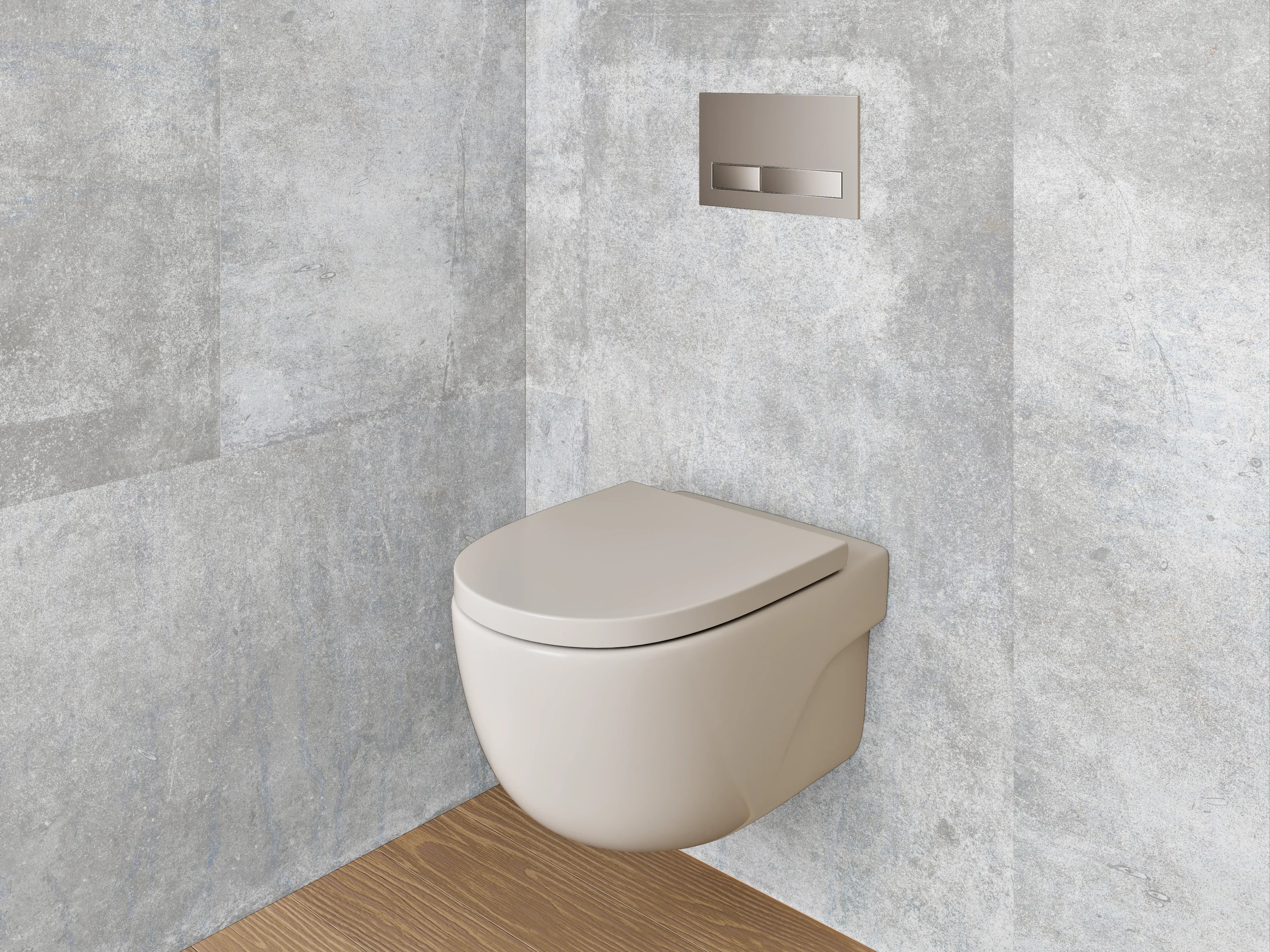 WC-Rückwand - Helle Betonoptik Grau Weiß Fliesen