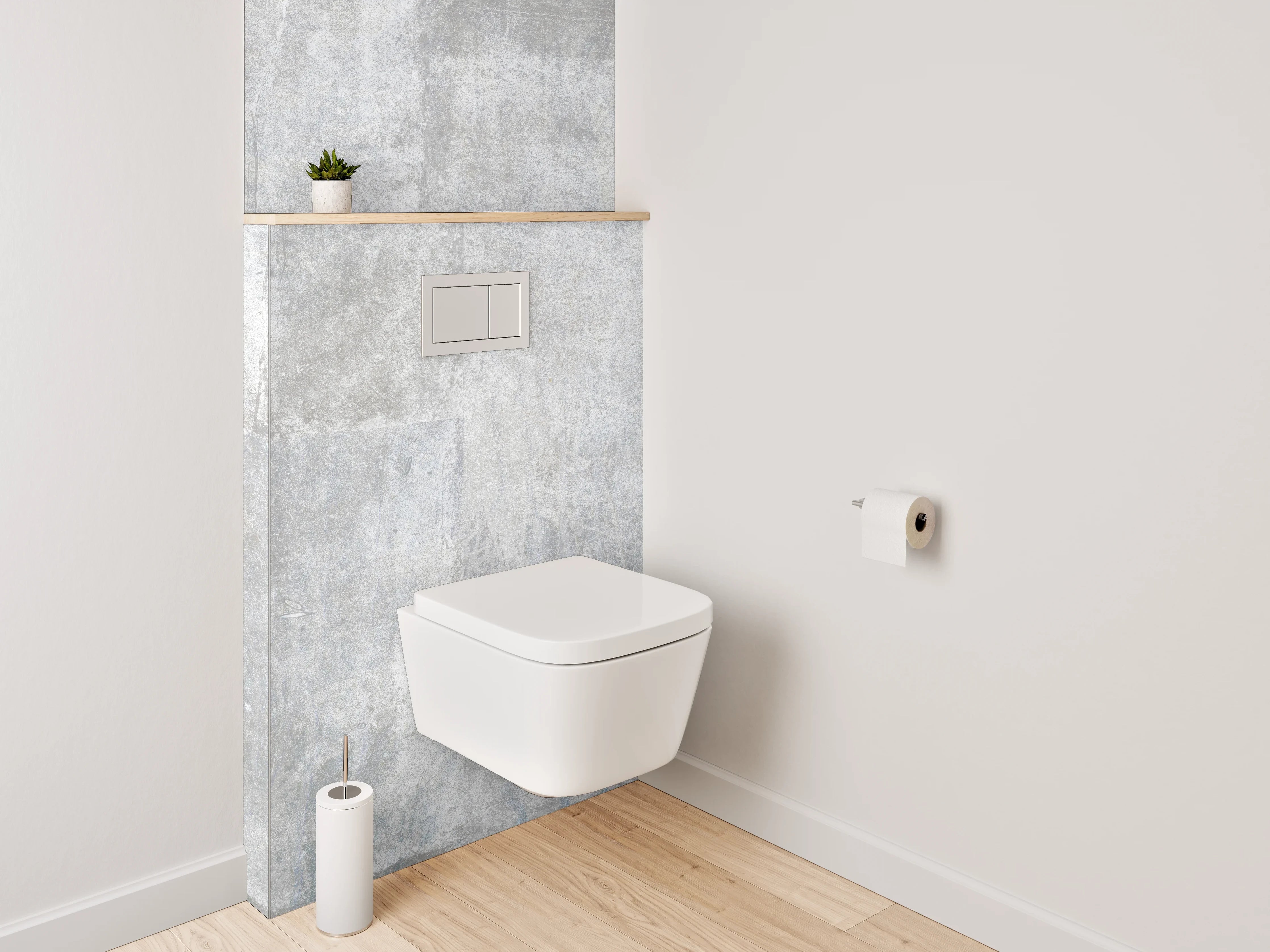 WC-Rückwand - Helle Betonoptik Grau Weiß Fliesen