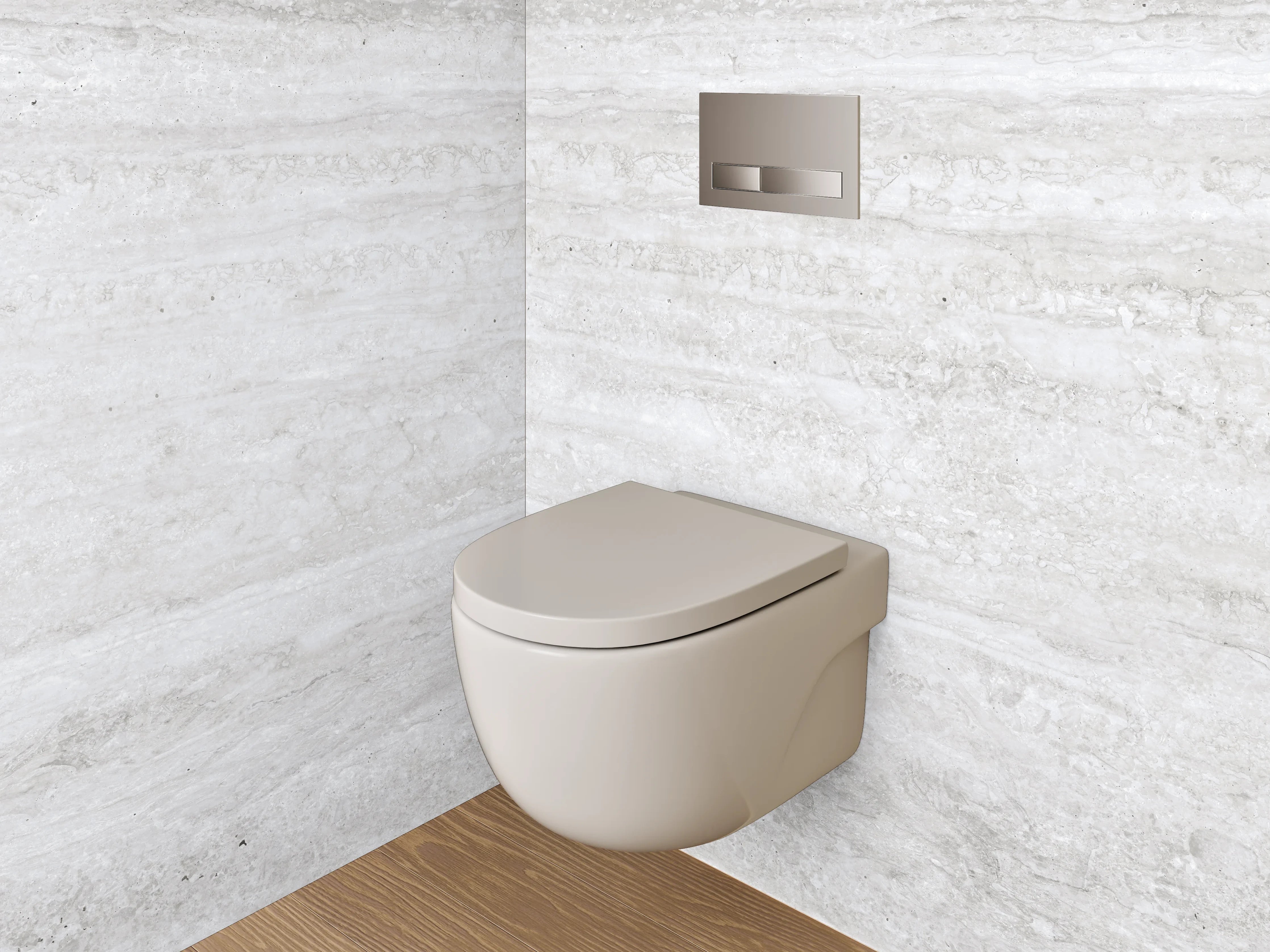 WC-Rückwand - Helle Holztapete in neutralen Tönen