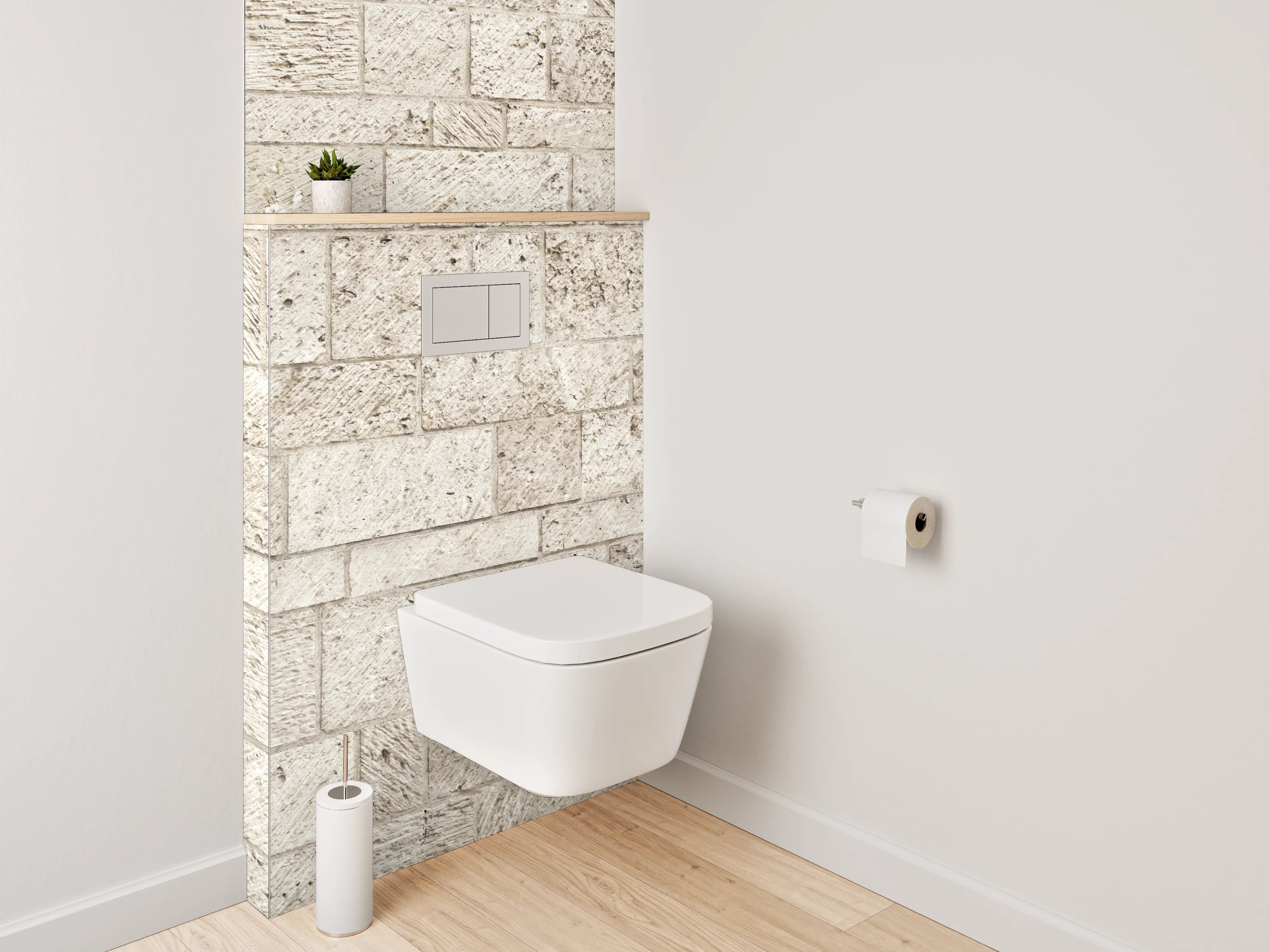WC-Rückwand - Helle Kalkstein Wandfliesen Optik