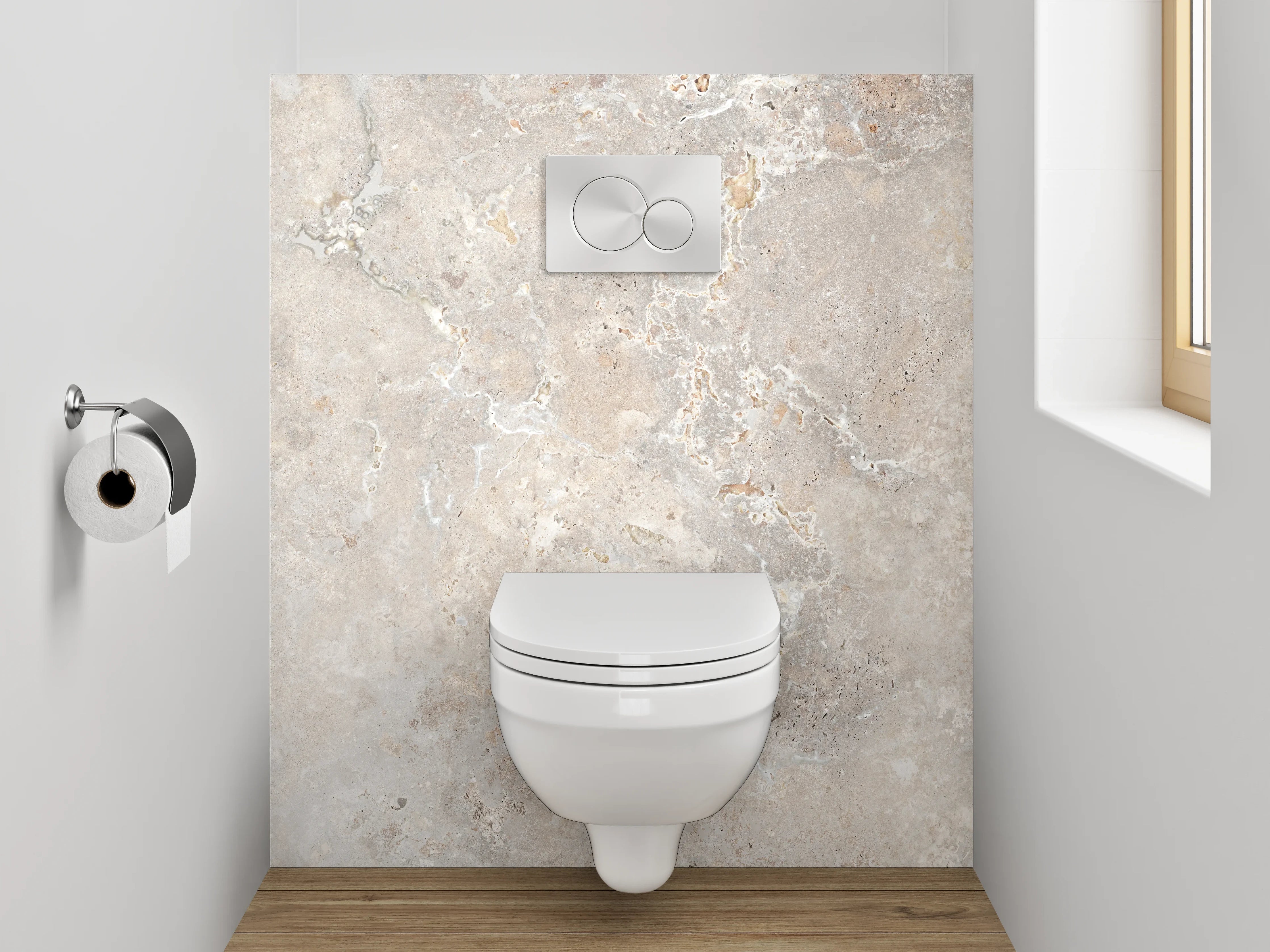 WC-Rückwand - Helle Marmoroptik mit Beigetönen