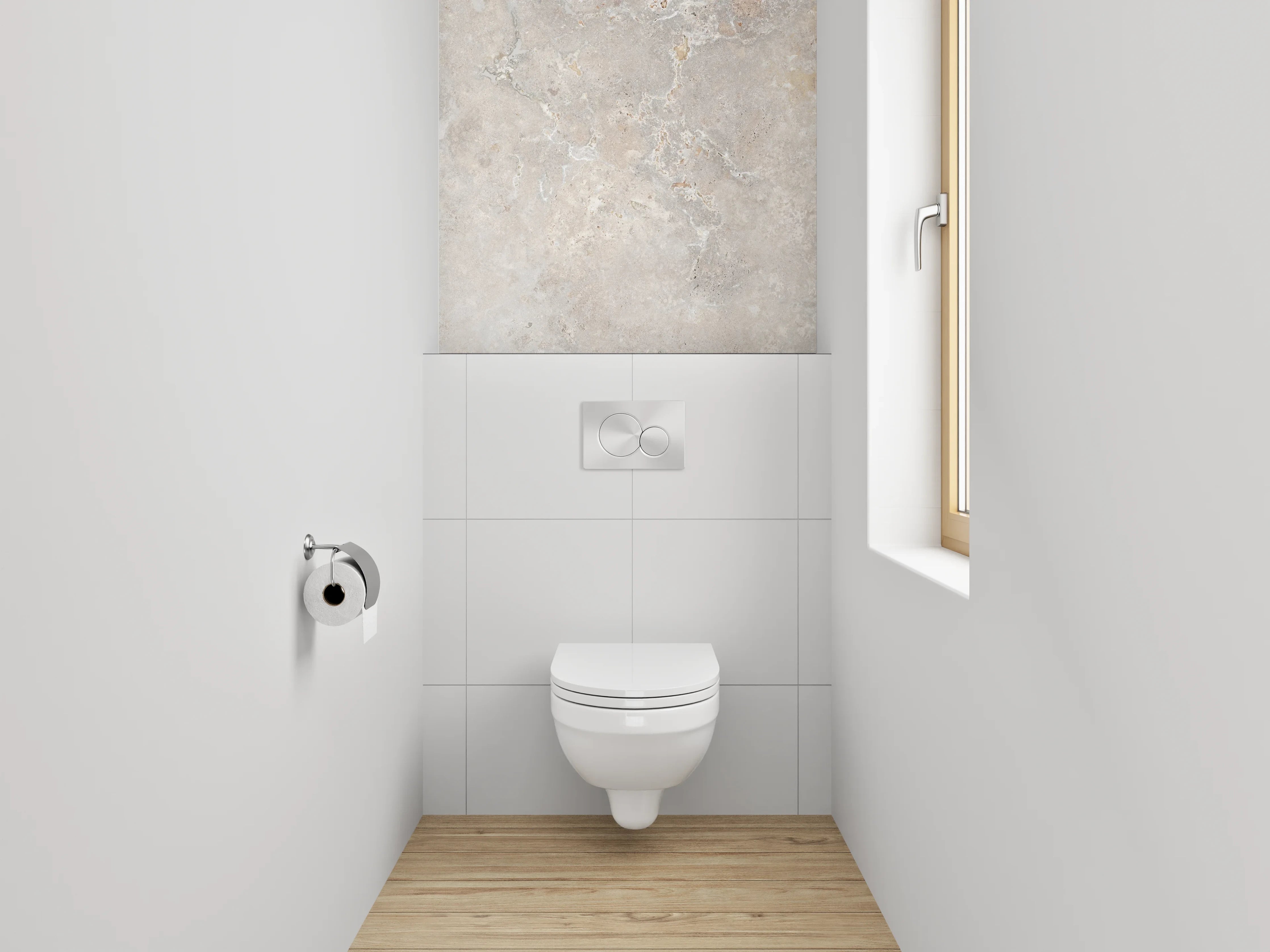 WC-Rückwand - Helle Marmoroptik mit Beigetönen