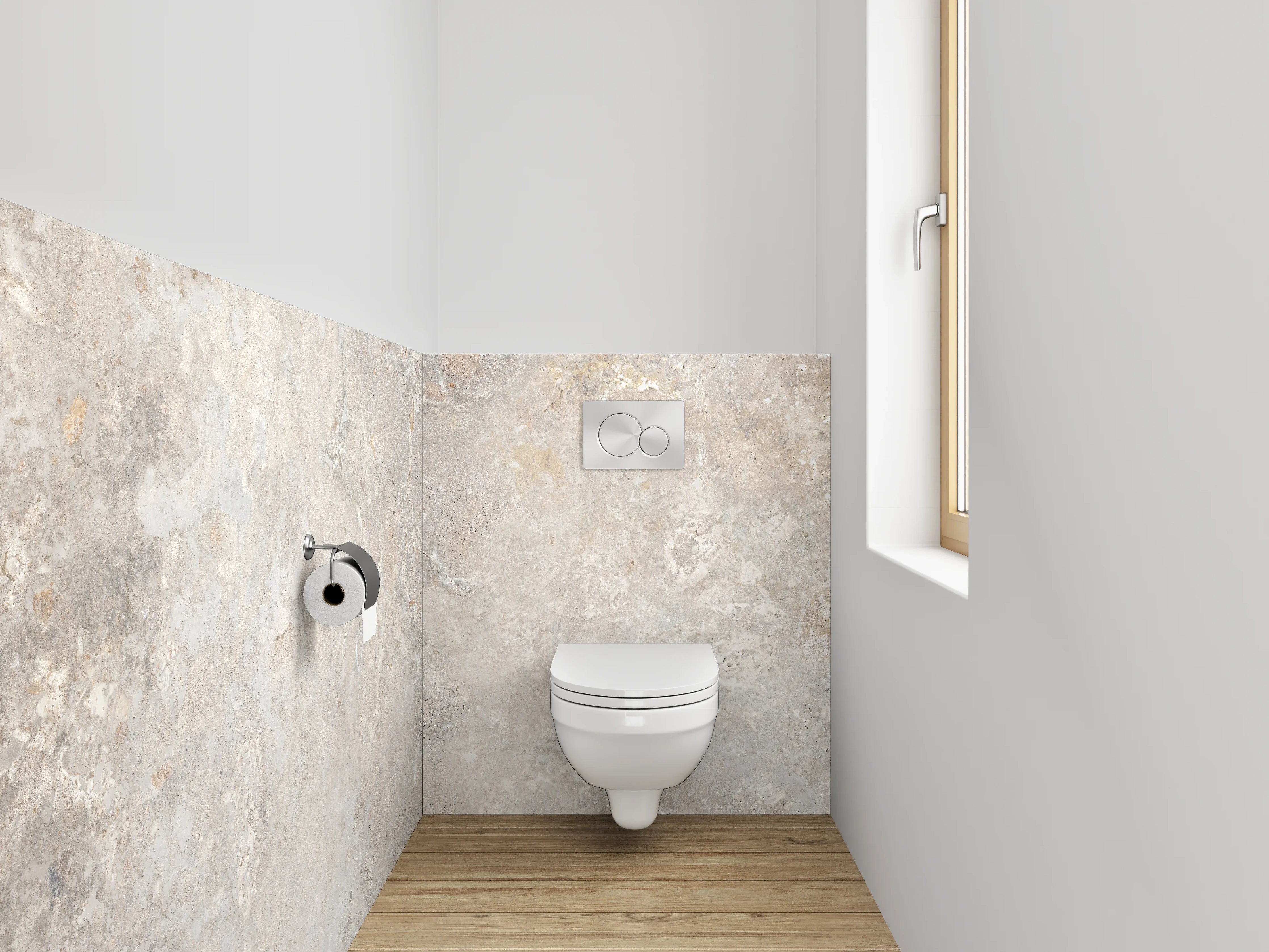 WC-Rückwand - Helle Marmoroptik mit Beigetönen